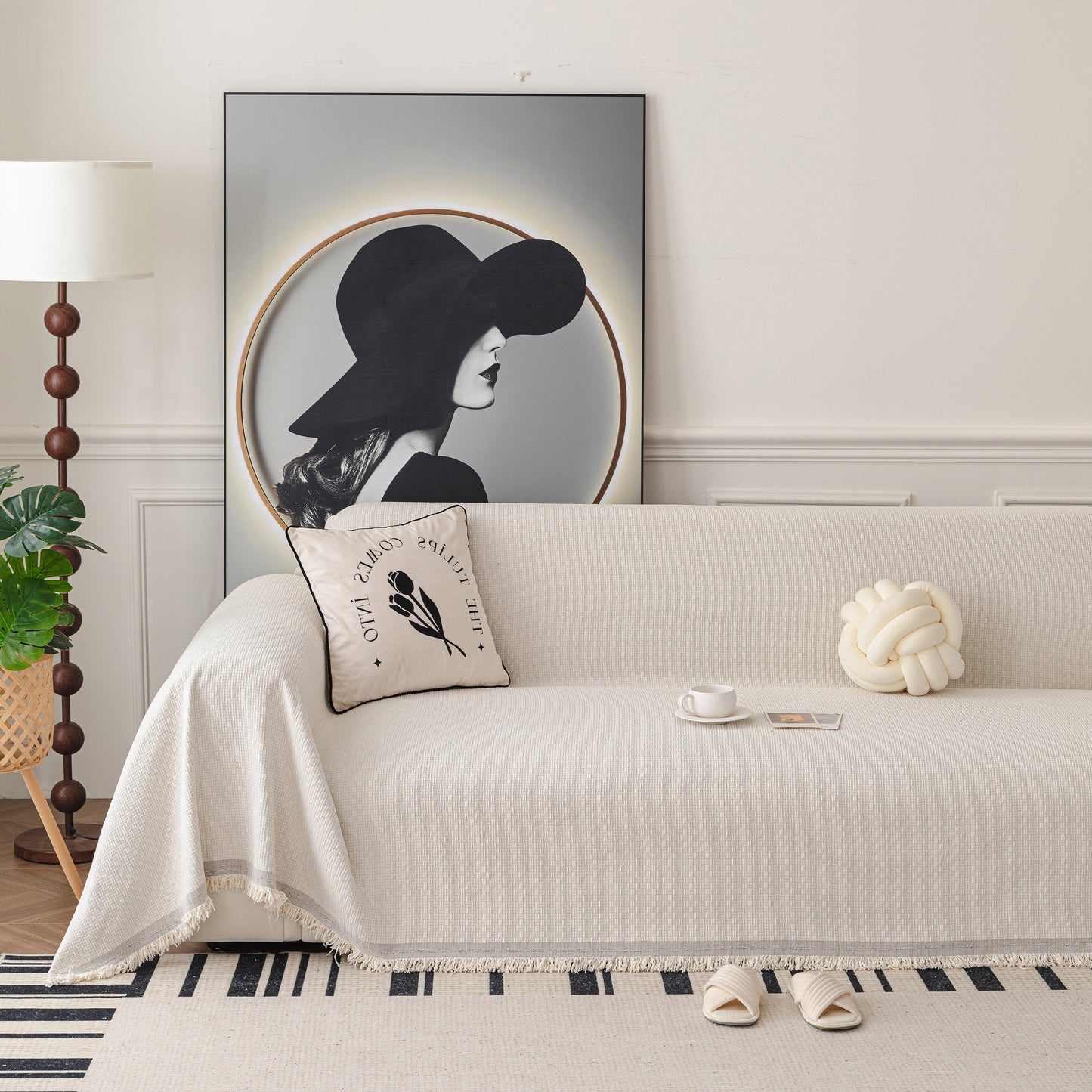 NEW Textured Woven Modern Sofa Cover, Natural Blend Decorative Couch Throw Blanket