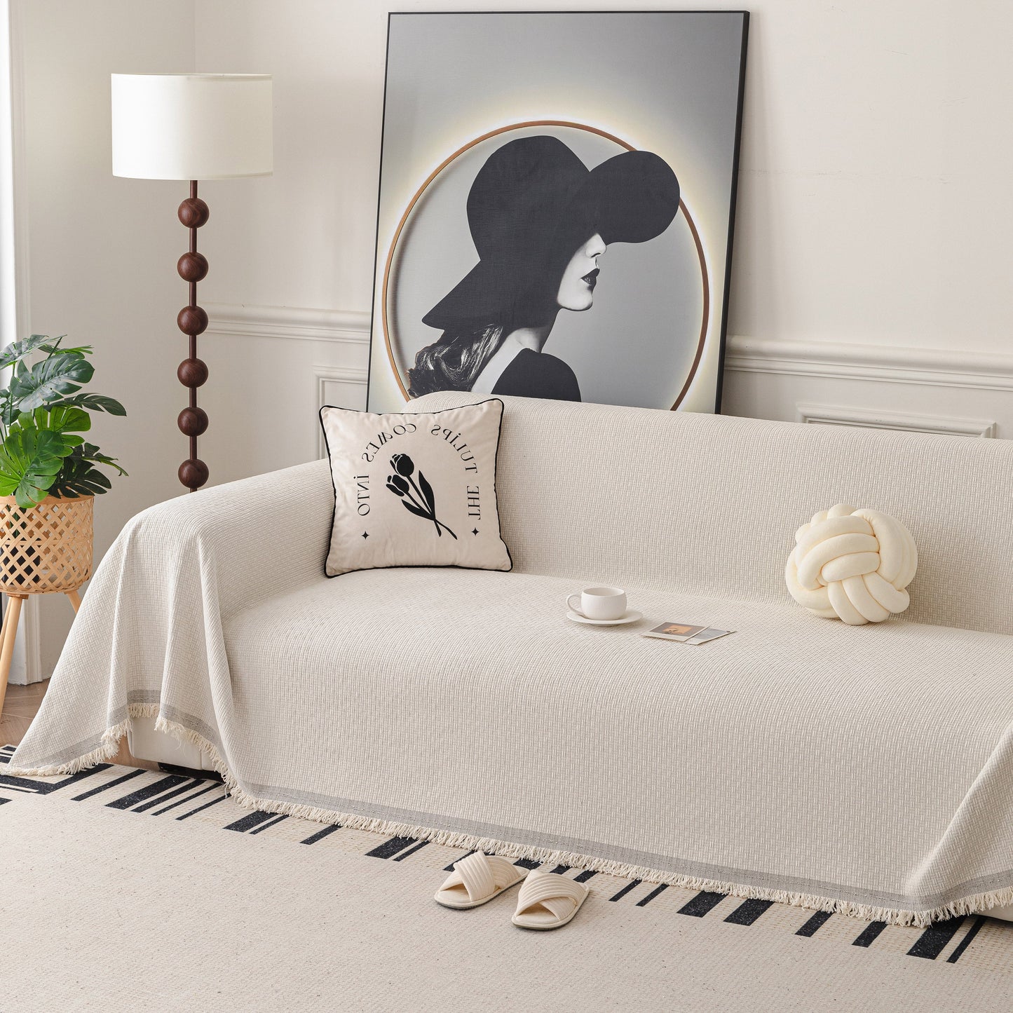 NEW Textured Woven Modern Sofa Cover, Natural Blend Decorative Couch Throw Blanket