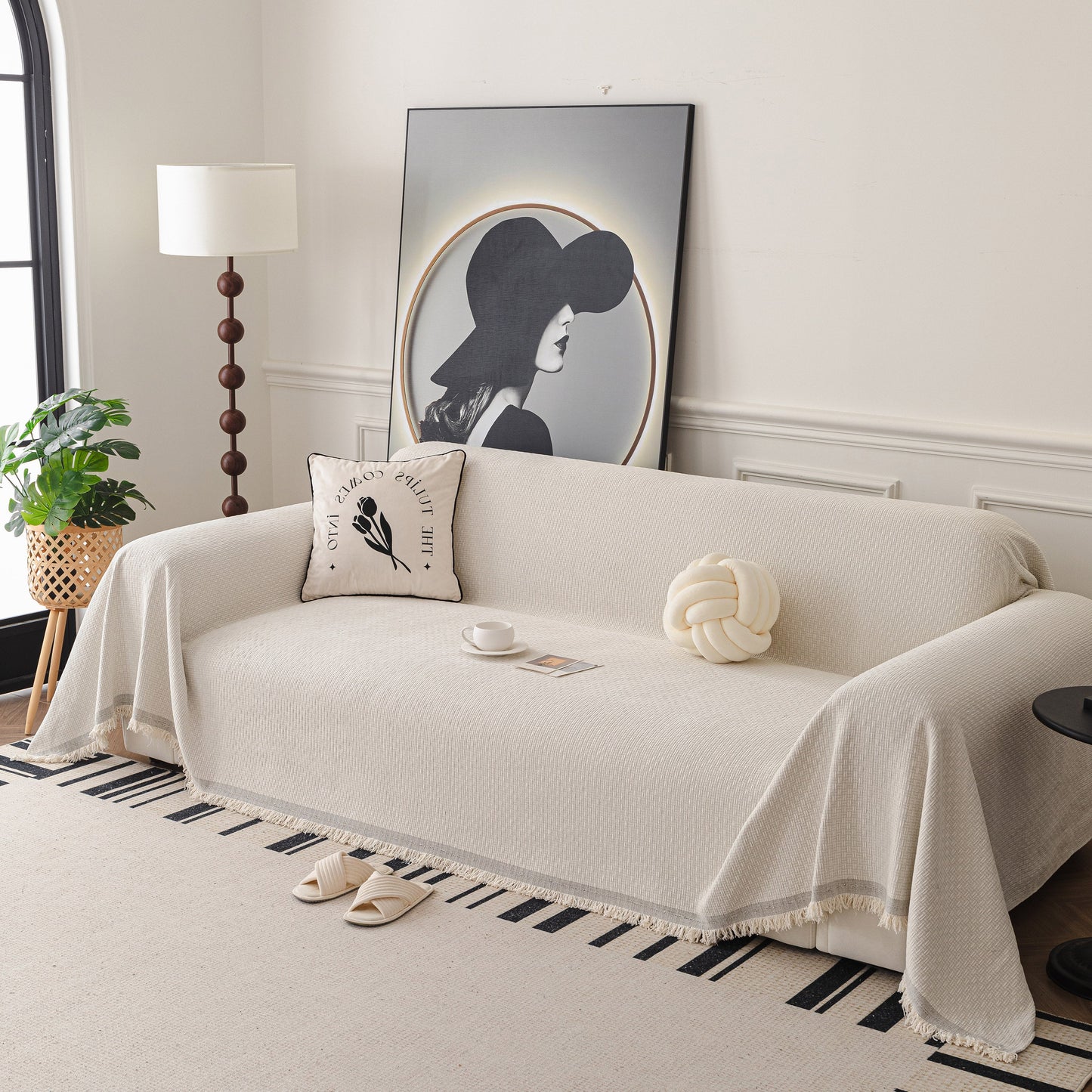 NEW Textured Woven Modern Sofa Cover, Natural Blend Decorative Couch Throw Blanket