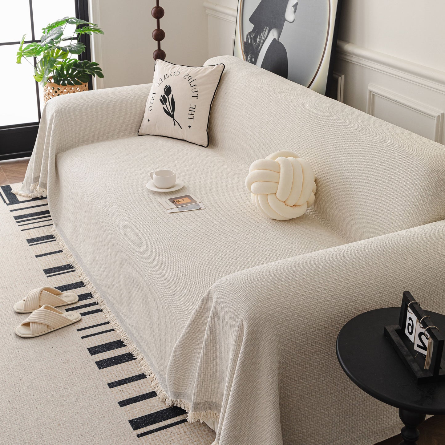 NEW Textured Woven Modern Sofa Cover, Natural Blend Decorative Couch Throw Blanket