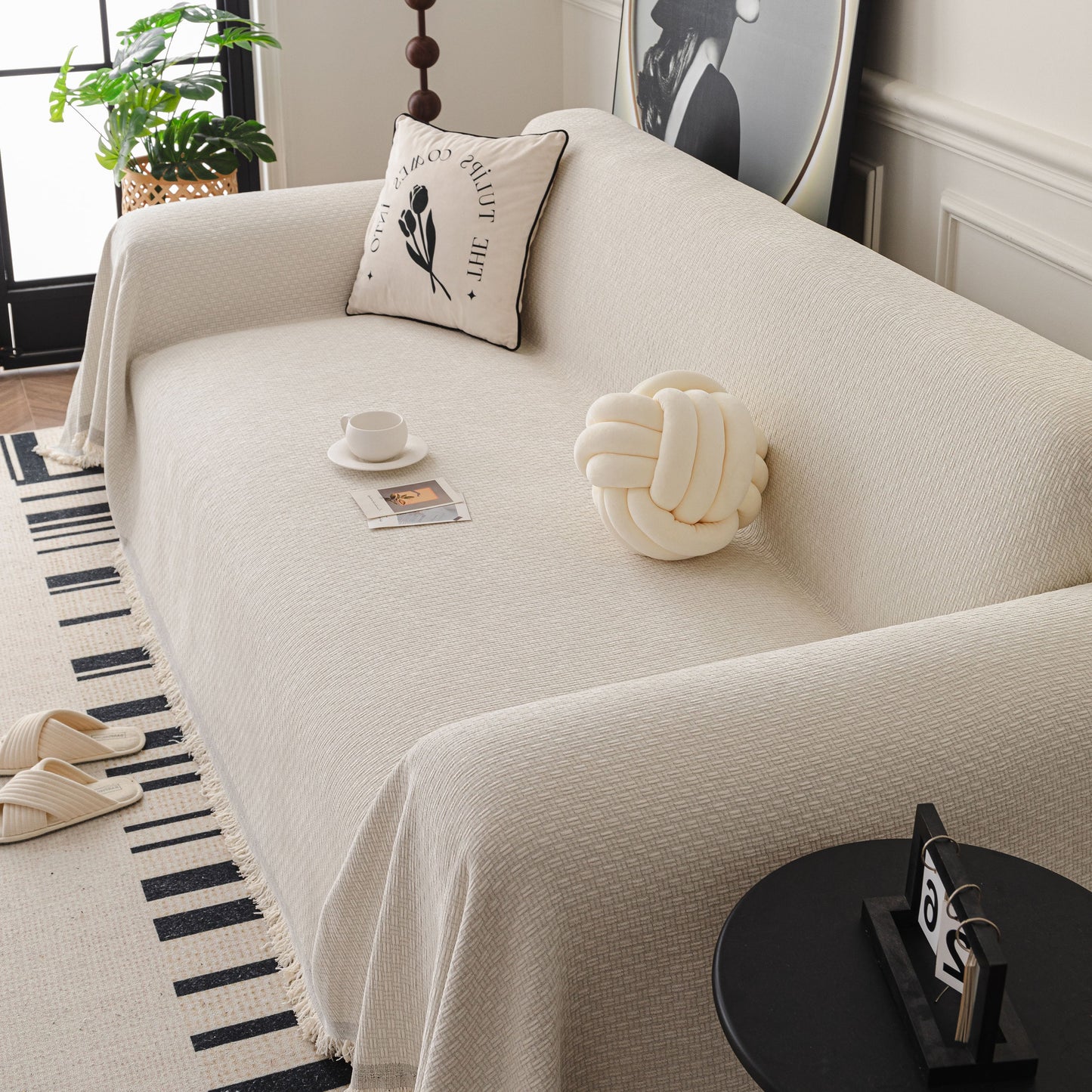 NEW Textured Woven Modern Sofa Cover, Natural Blend Decorative Couch Throw Blanket