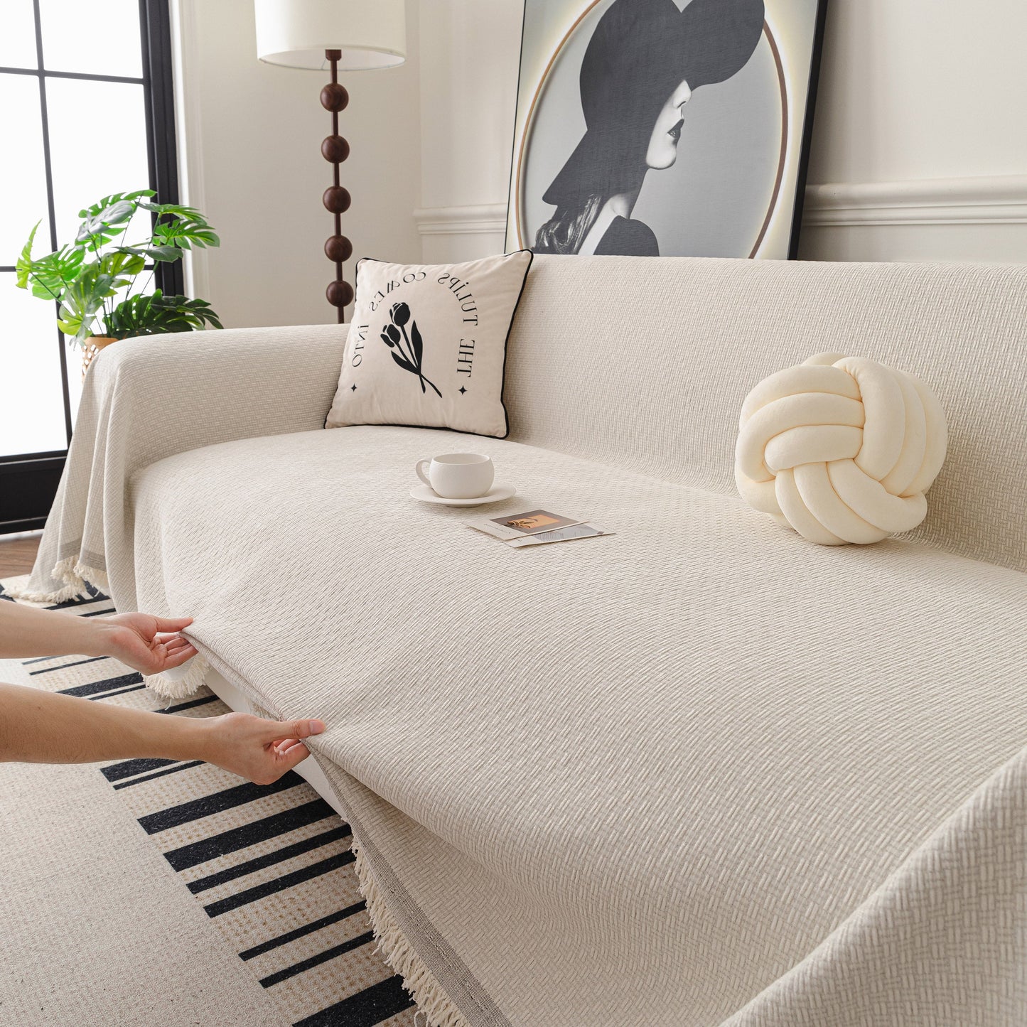 NEW Textured Woven Modern Sofa Cover, Natural Blend Decorative Couch Throw Blanket