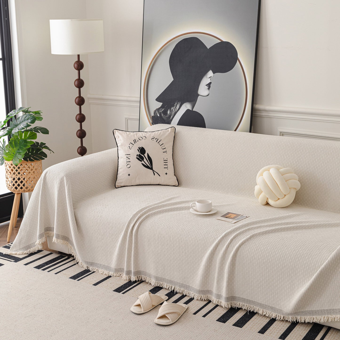 NEW Textured Woven Modern Sofa Cover, Natural Blend Decorative Couch Throw Blanket