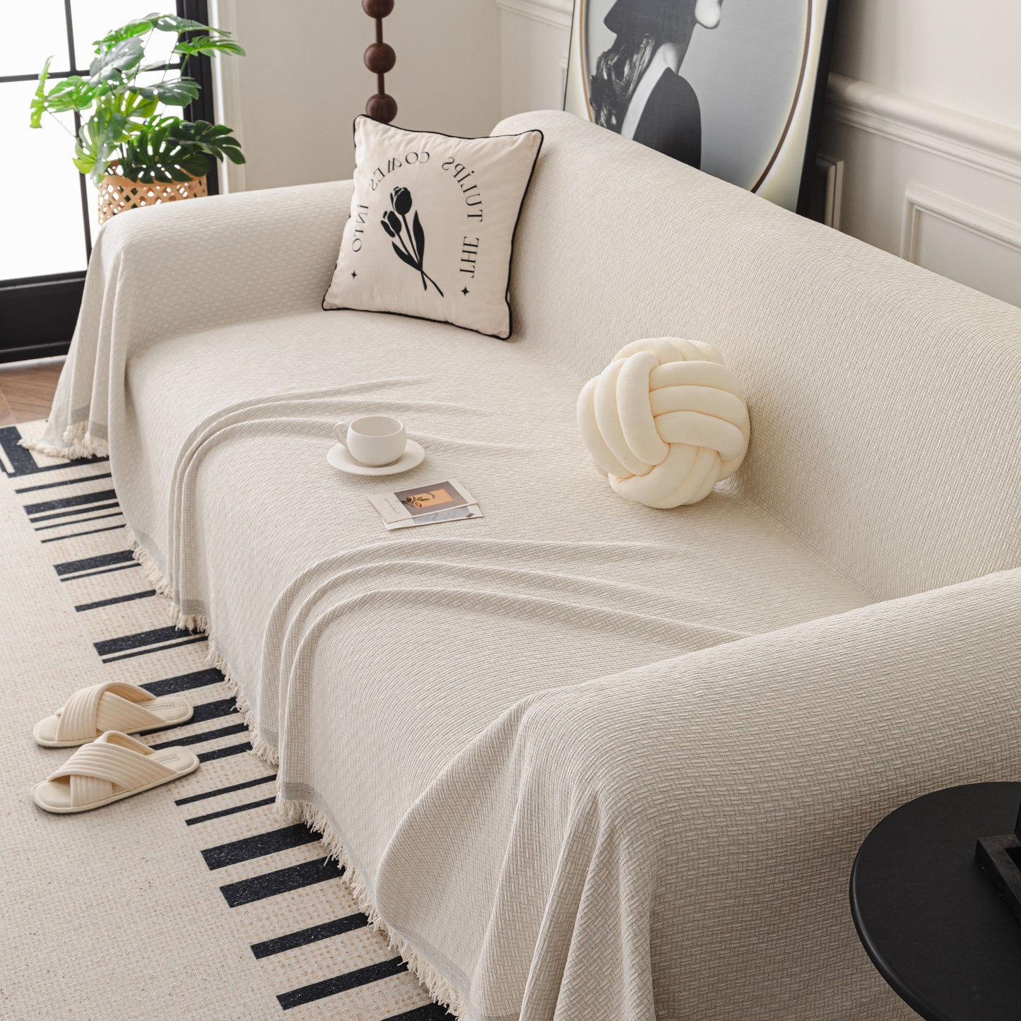 NEW Textured Woven Modern Sofa Cover, Natural Blend Decorative Couch Throw Blanket