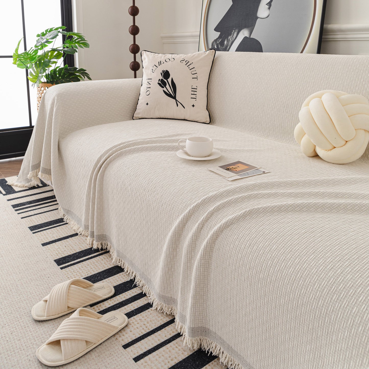 NEW Textured Woven Modern Sofa Cover, Natural Blend Decorative Couch Throw Blanket