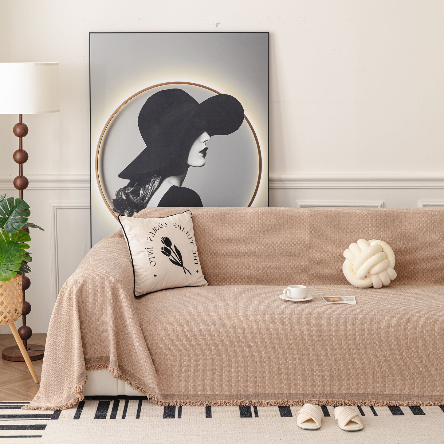 NEW Textured Woven Modern Sofa Cover, Natural Blend Decorative Couch Throw Blanket