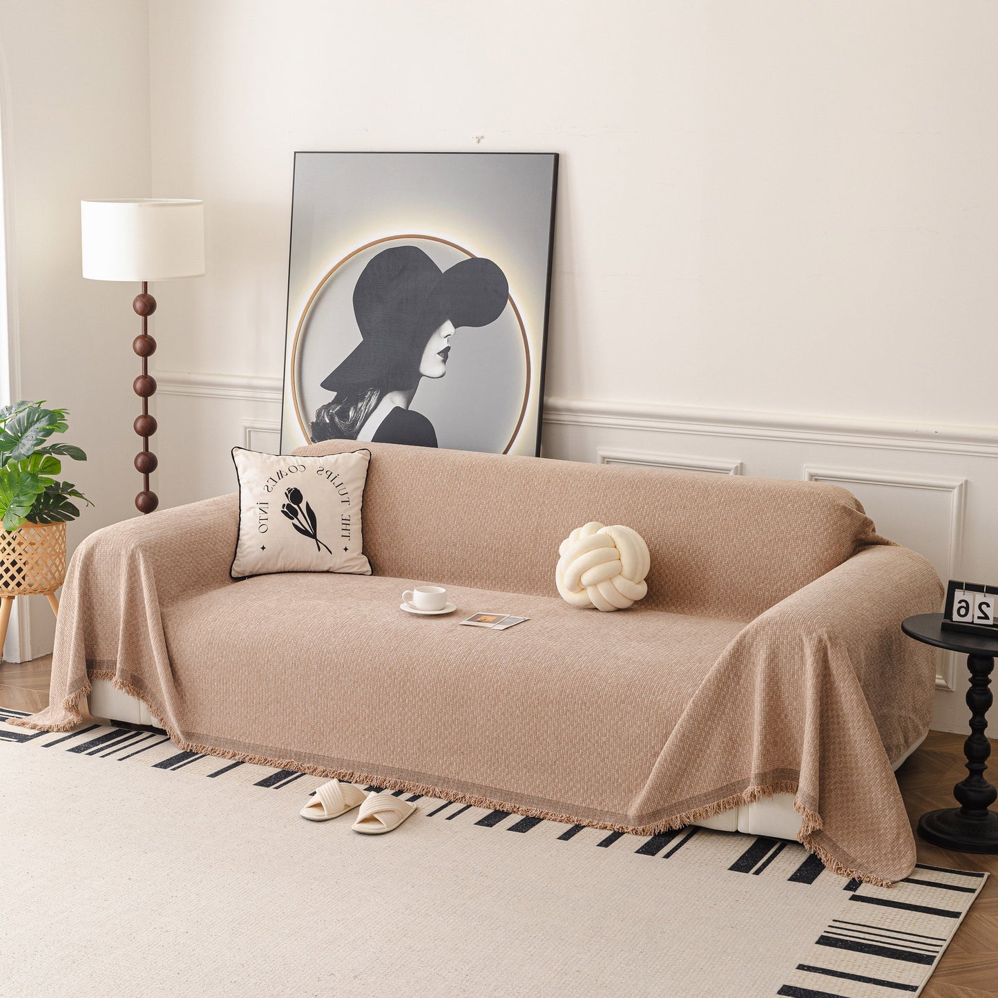 NEW Textured Woven Modern Sofa Cover, Natural Blend Decorative Couch Throw Blanket