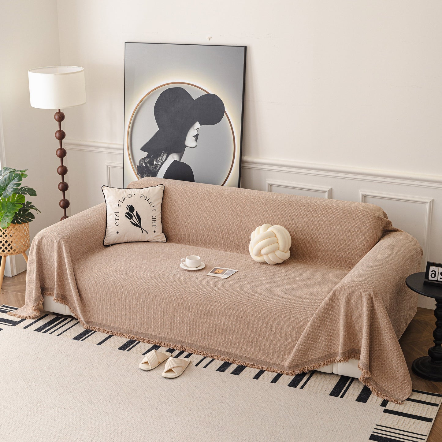 NEW Textured Woven Modern Sofa Cover, Natural Blend Decorative Couch Throw Blanket