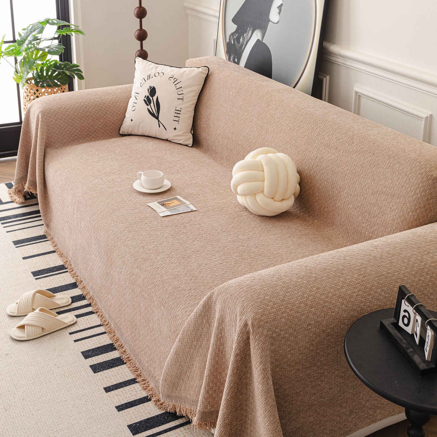 NEW Textured Woven Modern Sofa Cover, Natural Blend Decorative Couch Throw Blanket