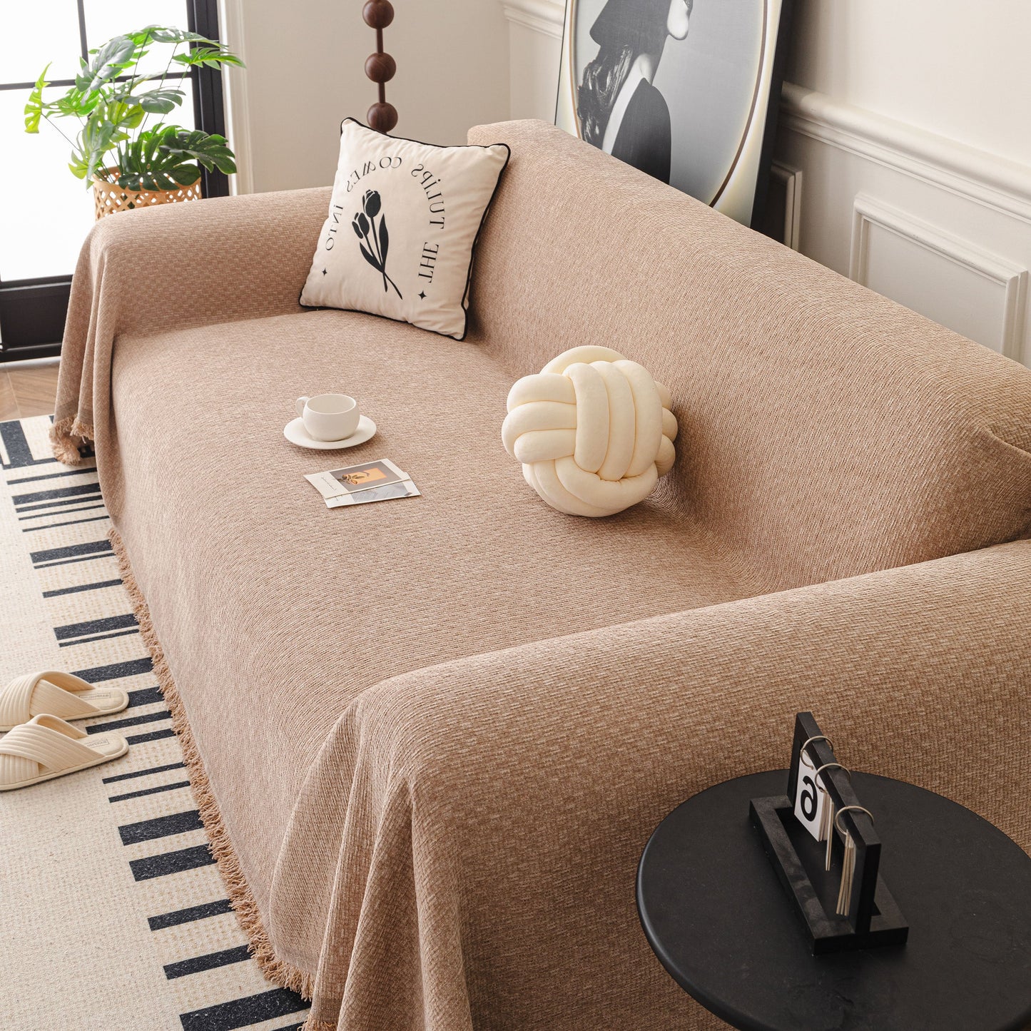 NEW Textured Woven Modern Sofa Cover, Natural Blend Decorative Couch Throw Blanket