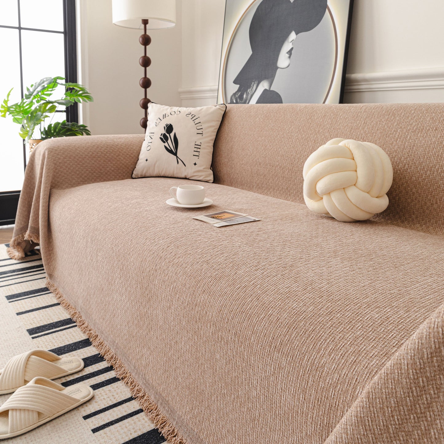 NEW Textured Woven Modern Sofa Cover, Natural Blend Decorative Couch Throw Blanket