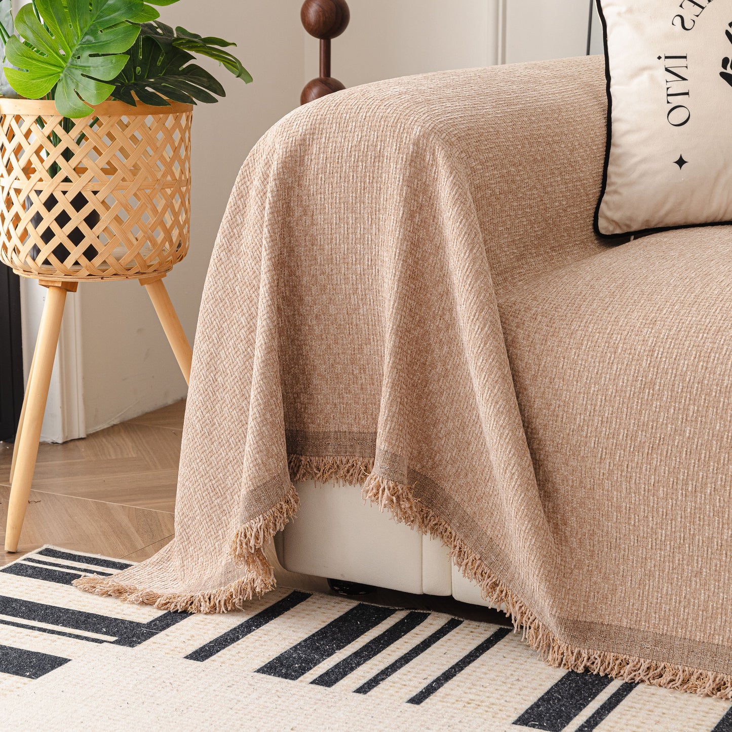 NEW Textured Woven Modern Sofa Cover, Natural Blend Decorative Couch Throw Blanket