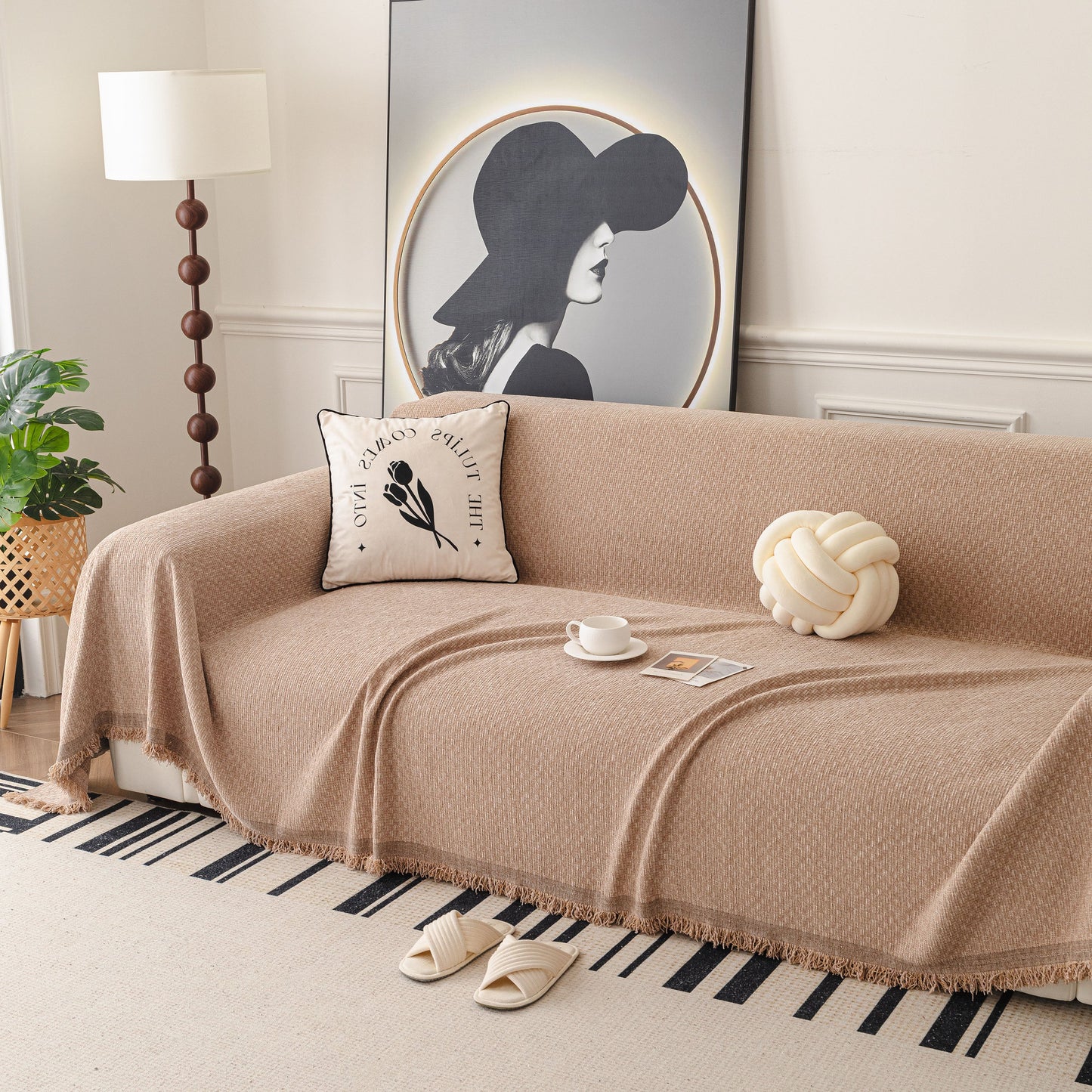 NEW Textured Woven Modern Sofa Cover, Natural Blend Decorative Couch Throw Blanket