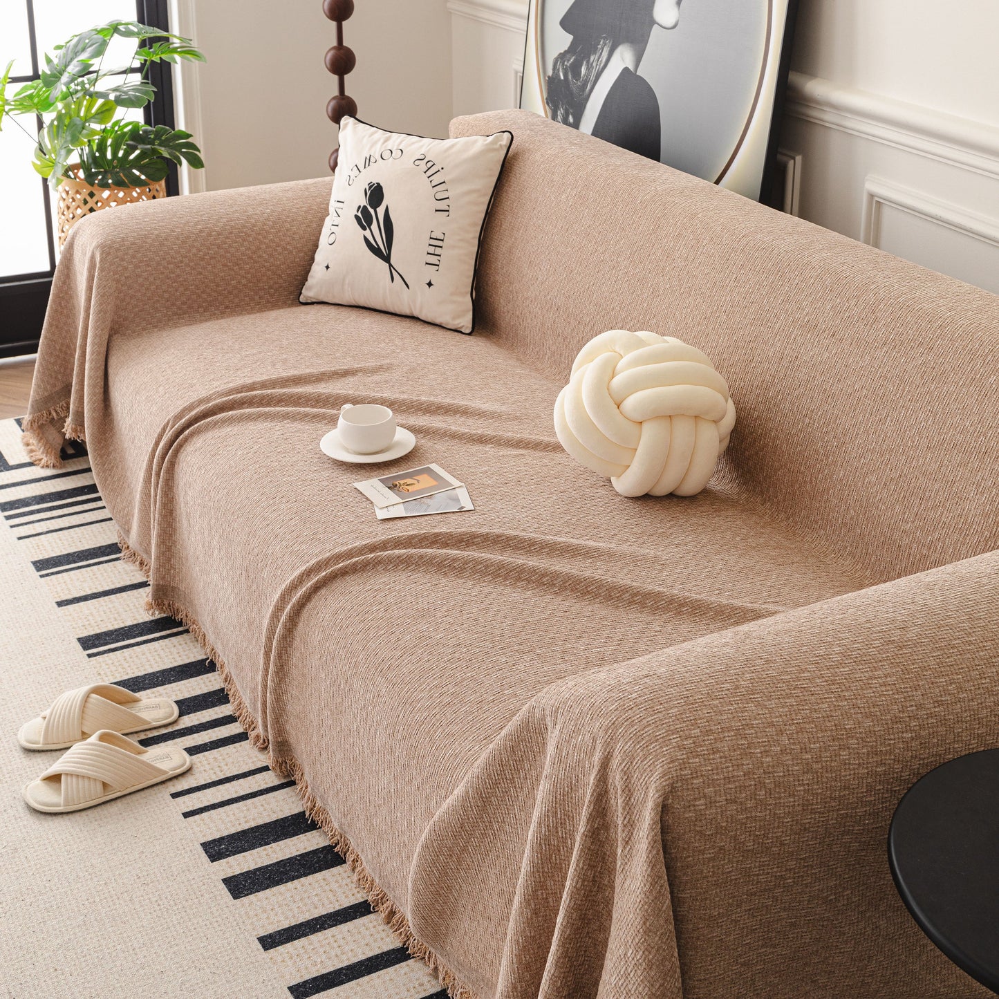 NEW Textured Woven Modern Sofa Cover, Natural Blend Decorative Couch Throw Blanket