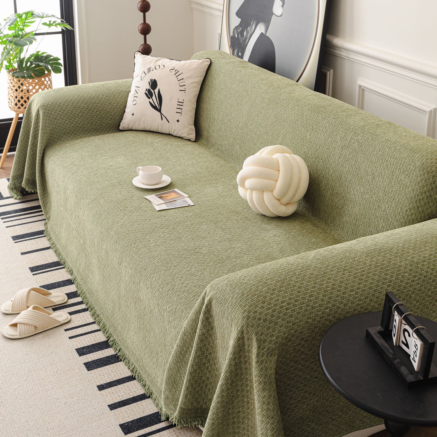 NEW Textured Woven Modern Sofa Cover, Natural Blend Decorative Couch Throw Blanket