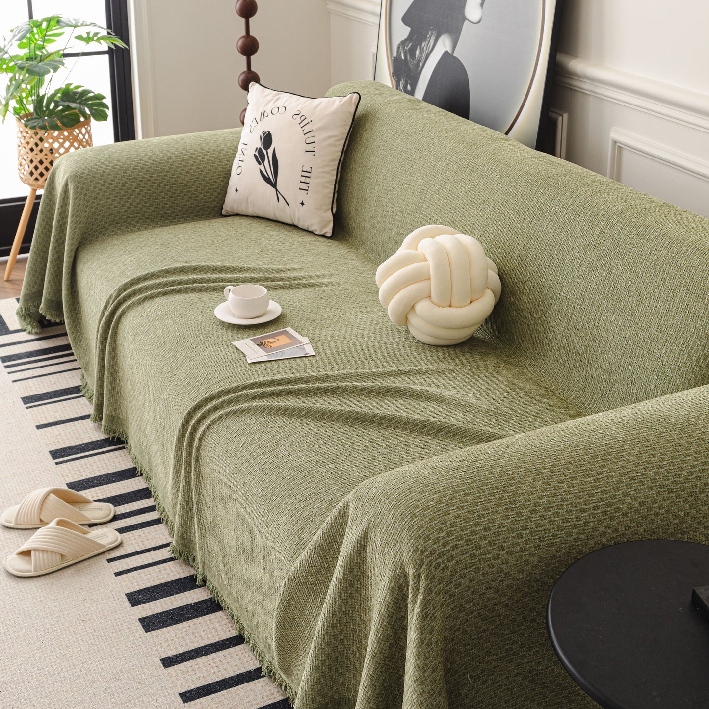 NEW Textured Woven Modern Sofa Cover, Natural Blend Decorative Couch Throw Blanket