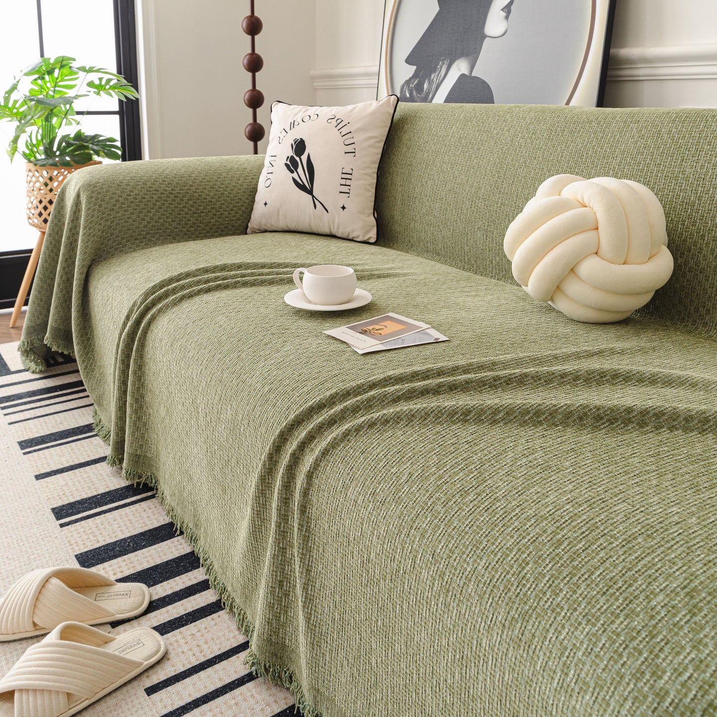 NEW Textured Woven Modern Sofa Cover, Natural Blend Decorative Couch Throw Blanket