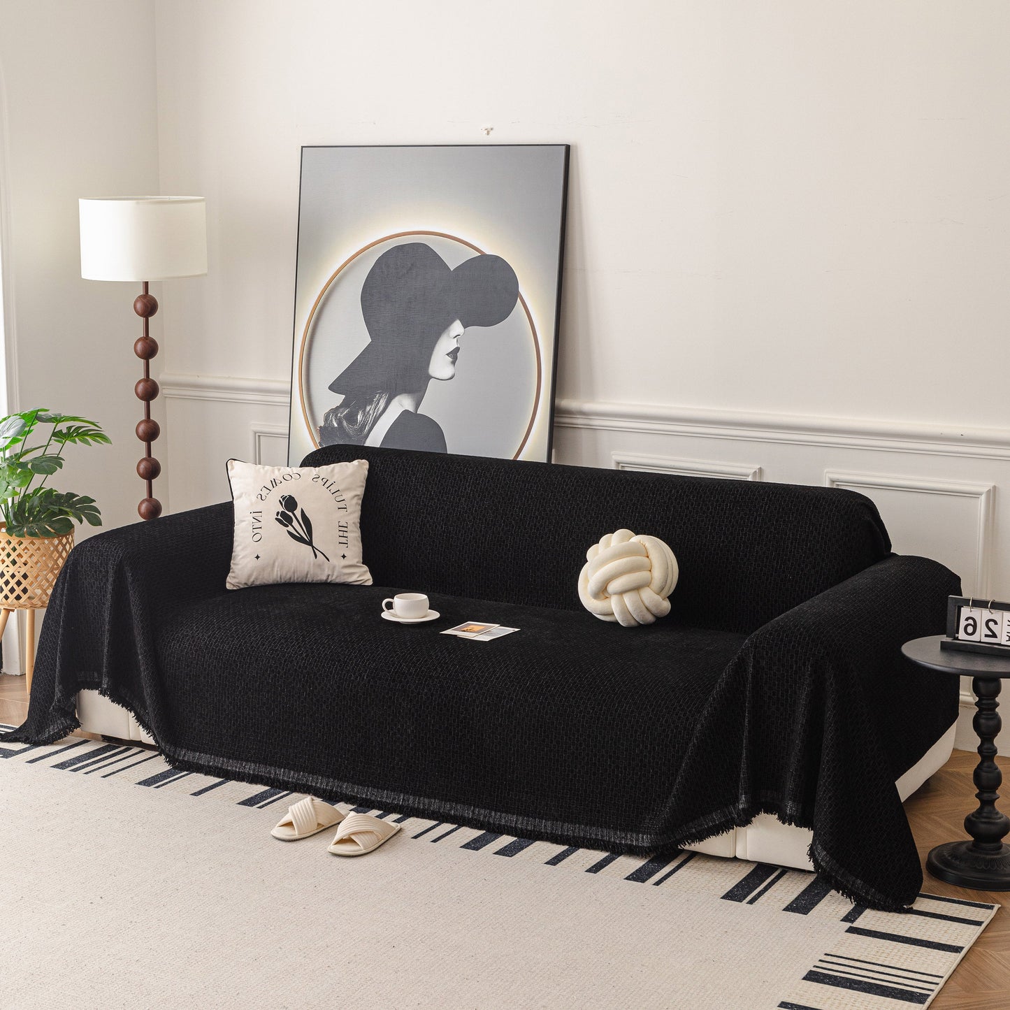 NEW Textured Woven Modern Sofa Cover, Natural Blend Decorative Couch Throw Blanket