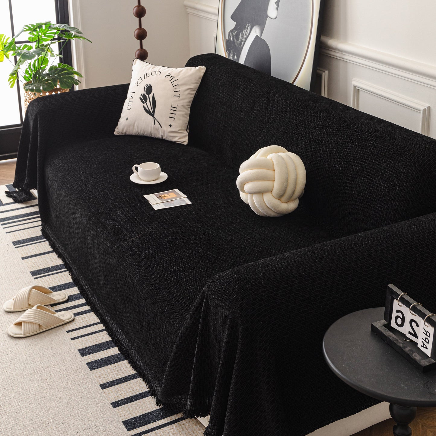 NEW Textured Woven Modern Sofa Cover, Natural Blend Decorative Couch Throw Blanket