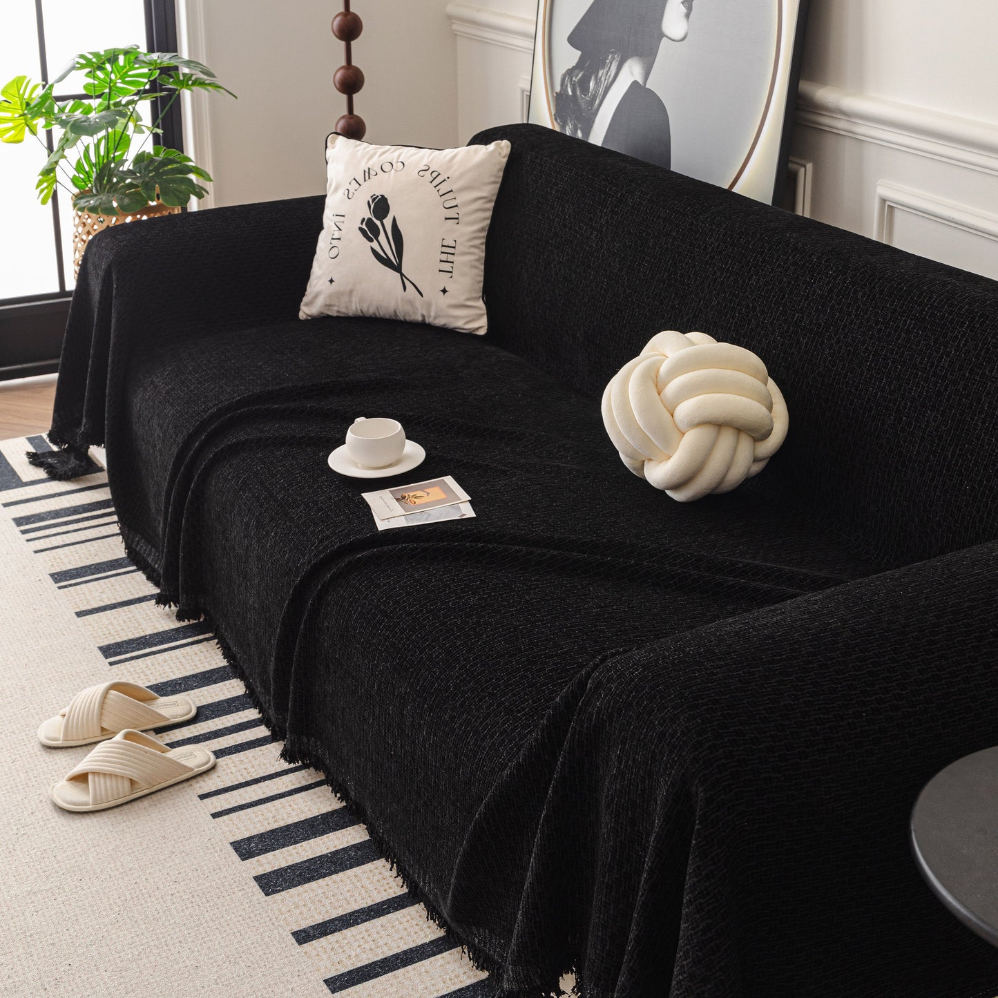 NEW Textured Woven Modern Sofa Cover, Natural Blend Decorative Couch Throw Blanket