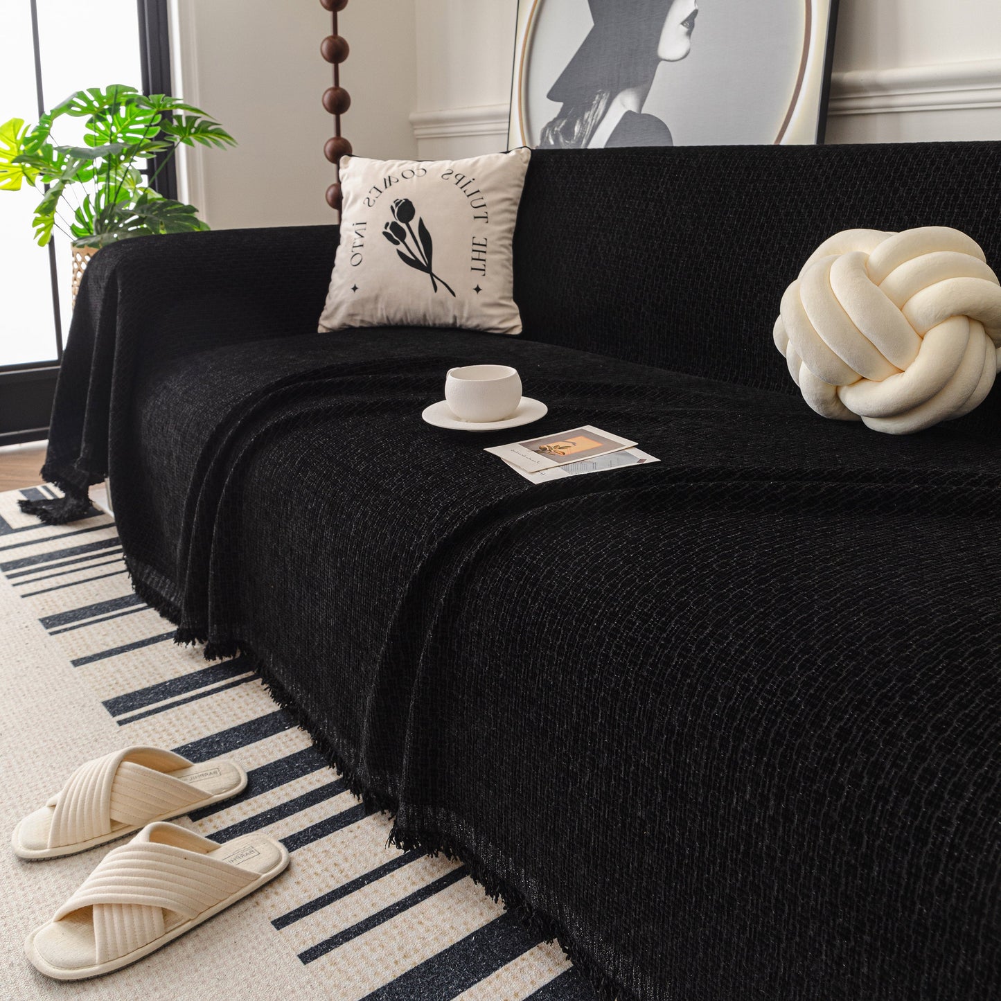 NEW Textured Woven Modern Sofa Cover, Natural Blend Decorative Couch Throw Blanket