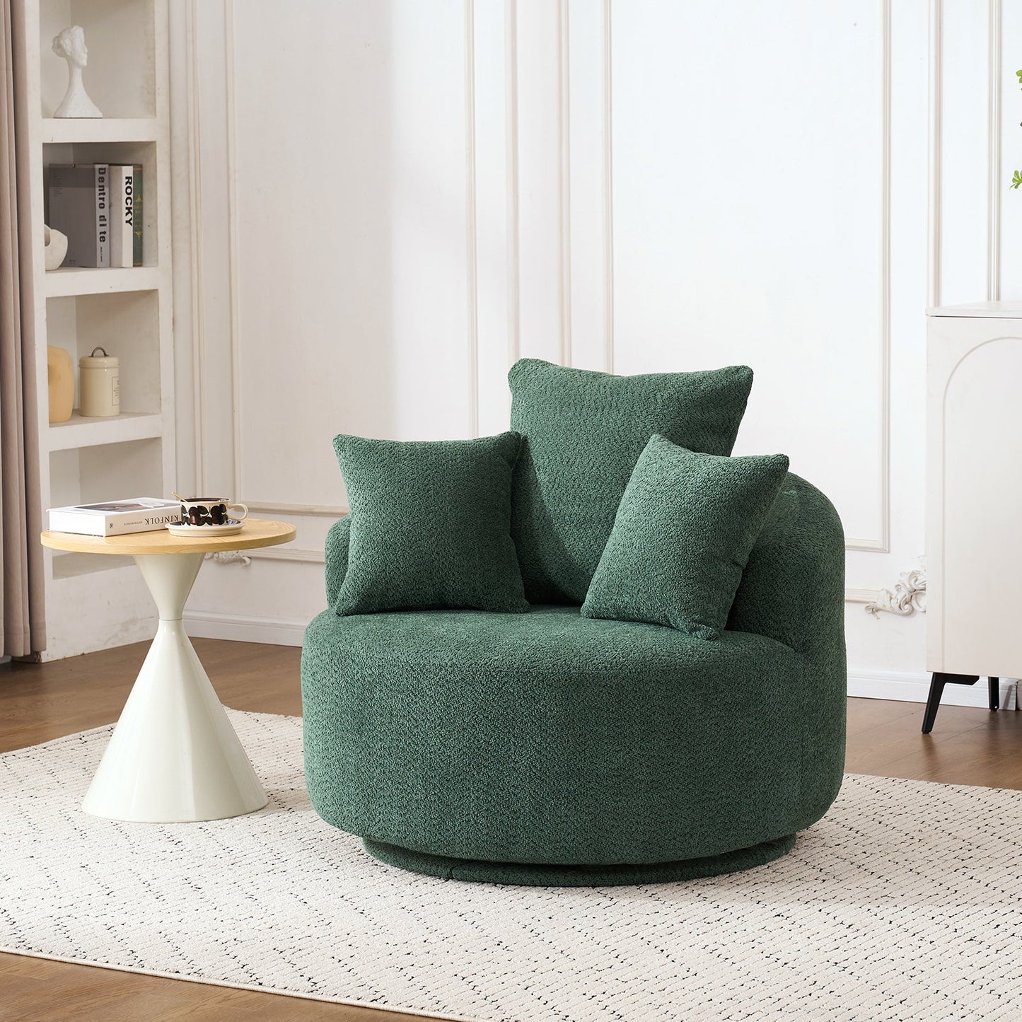 NEW 360° Green Swivel Accent Barrel Round Upholstered Sofa Chair with 3 Removable Pillows