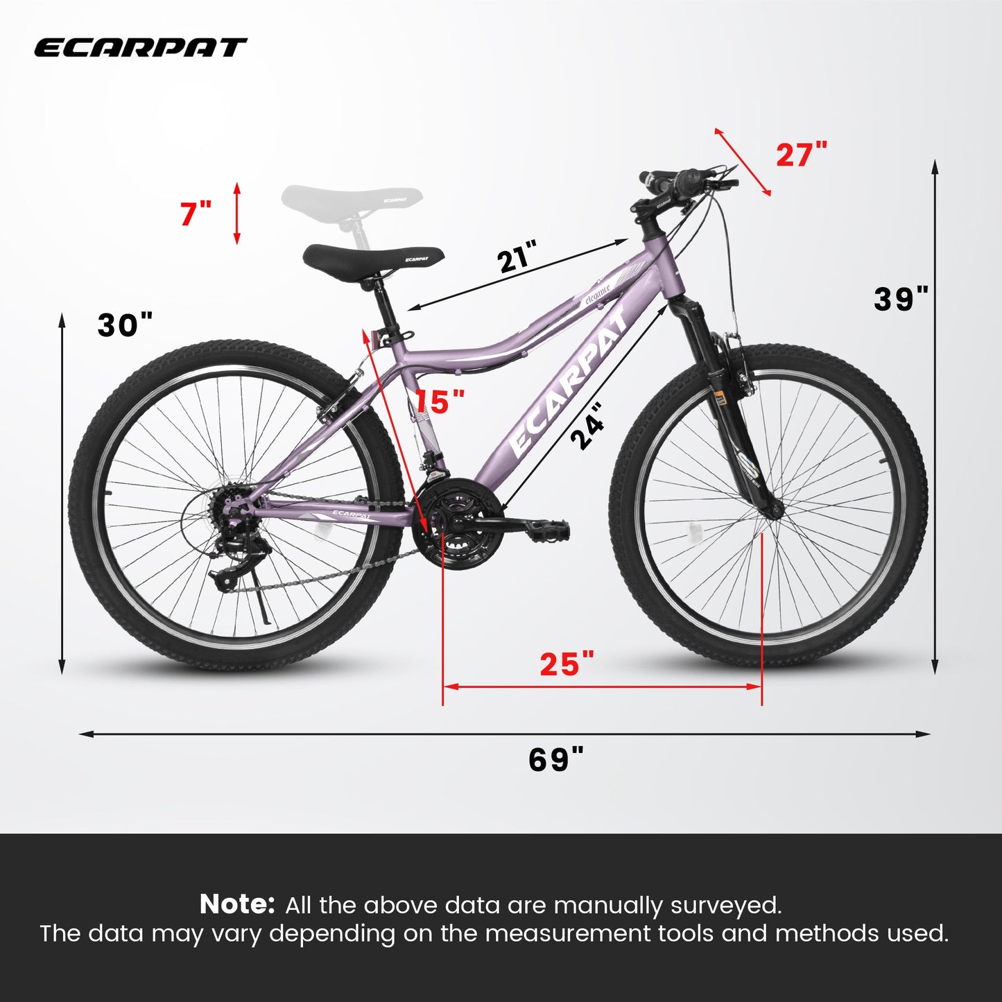NEW A26208 Ecarpat 26  Inch Mountain Bike, 21-Speed V-Brake, Front Suspension,  Carbon Steel Frame Mountain Bike For  Teenagers Girls Women Bicycles