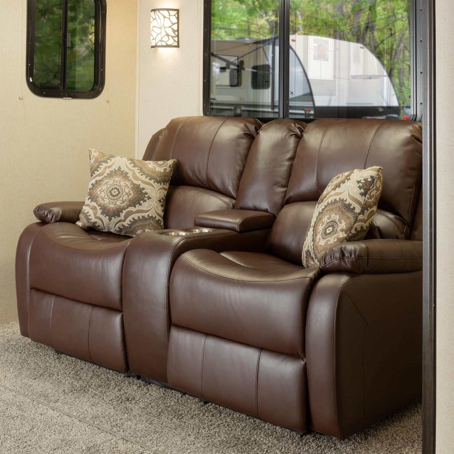 NEW 67 Inch Powered RV Wall Hugger Recliner Sofa Mahogany