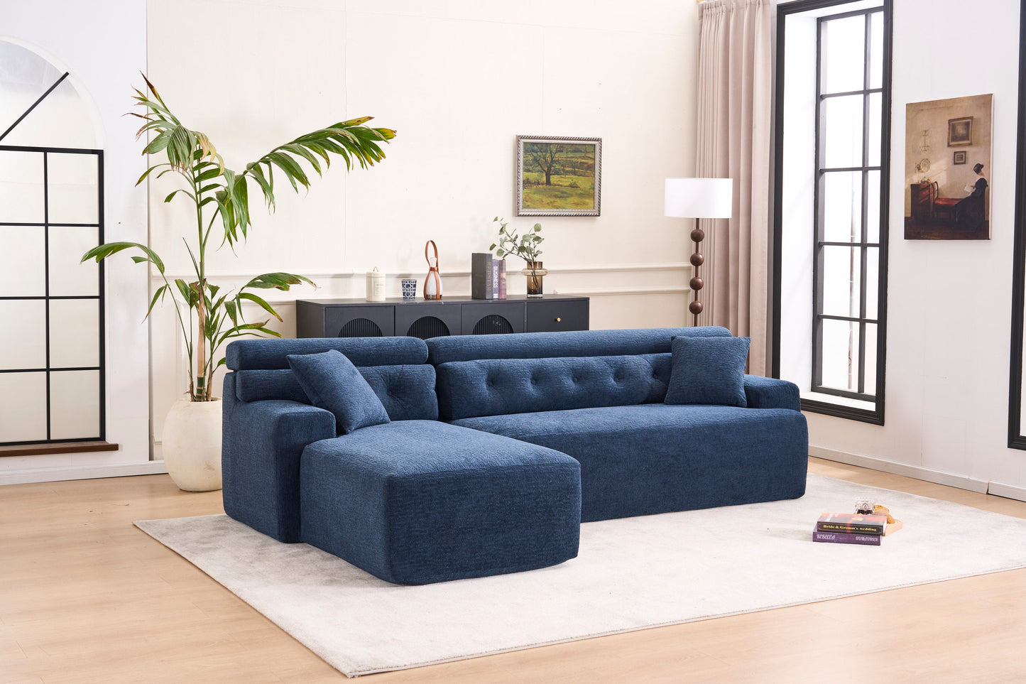 NEW 105'' Blue Cloud Sectional Couch with L-Shape Chaise Modern Modular Deep Seat Boneless Sofa