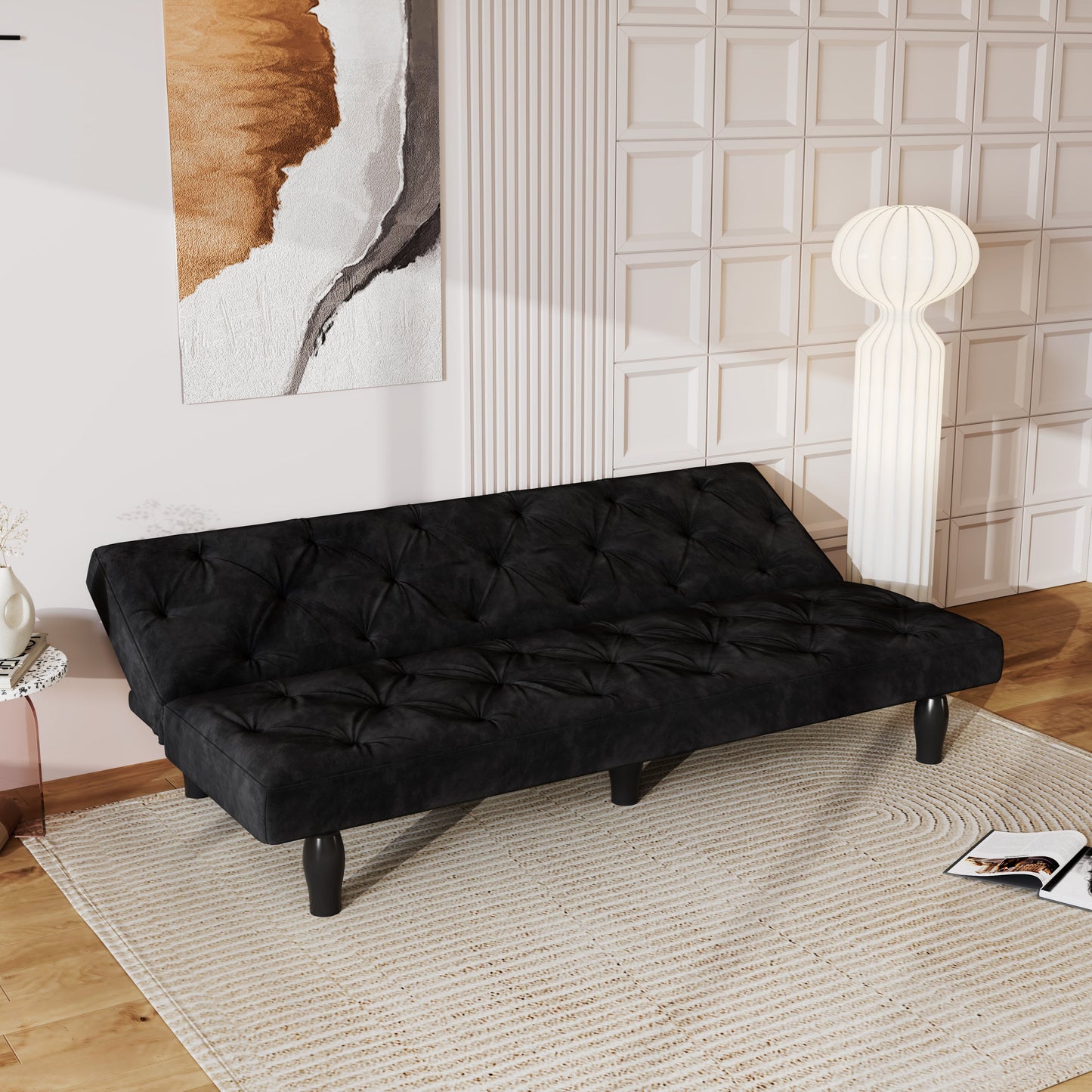 NEW Sofa-to-Bed Evolution: 66' Black Velvet Sofa Bed Transforms Seamlessly, Ideal for Family Living Rooms, Apartments, and Bedrooms