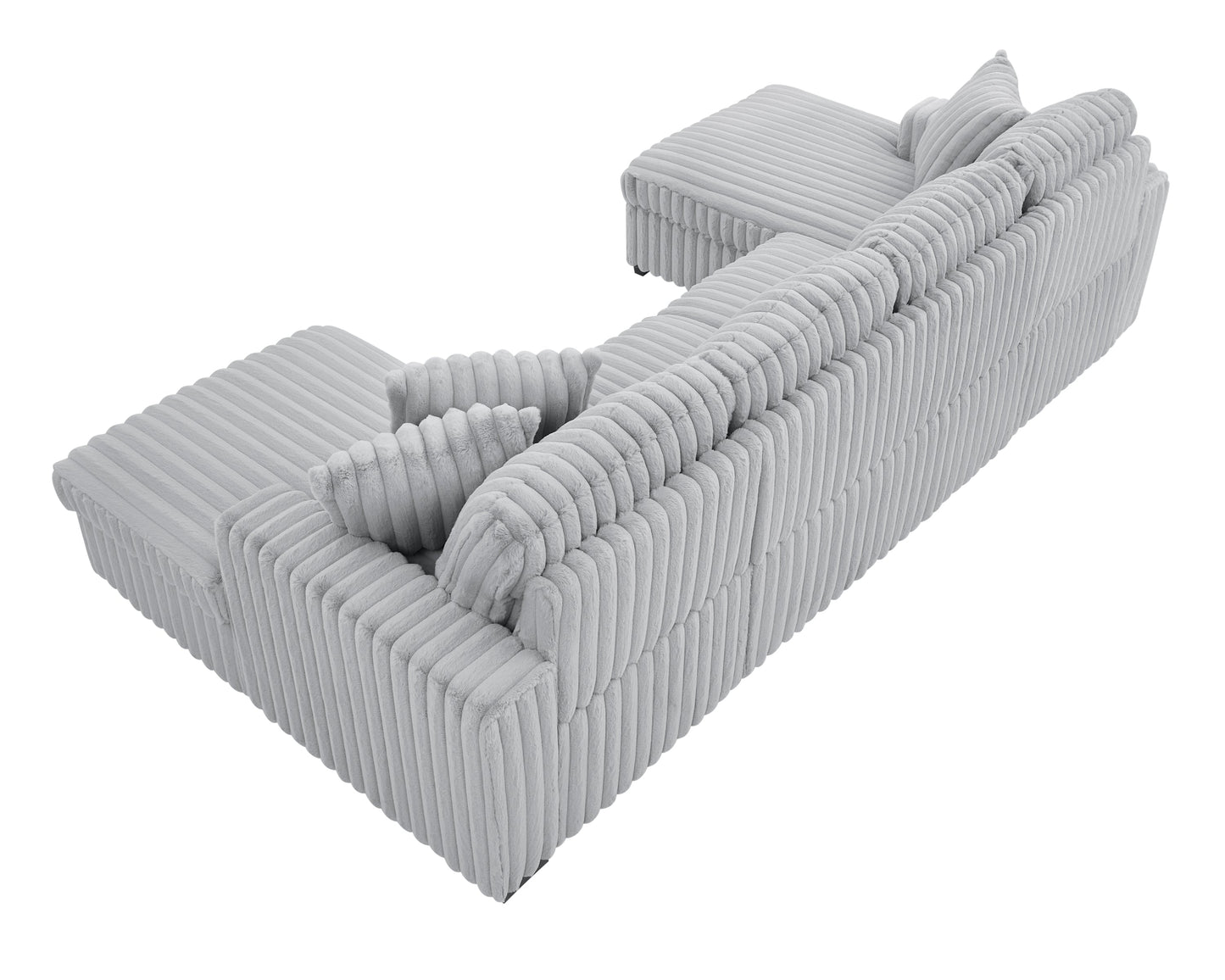 NEW Rabbit Plush Grey Corduroy Fabric Oversized Pull Out U Shaped Sleeper Sectional Sofa Bed Couch with Double Storage Chaise