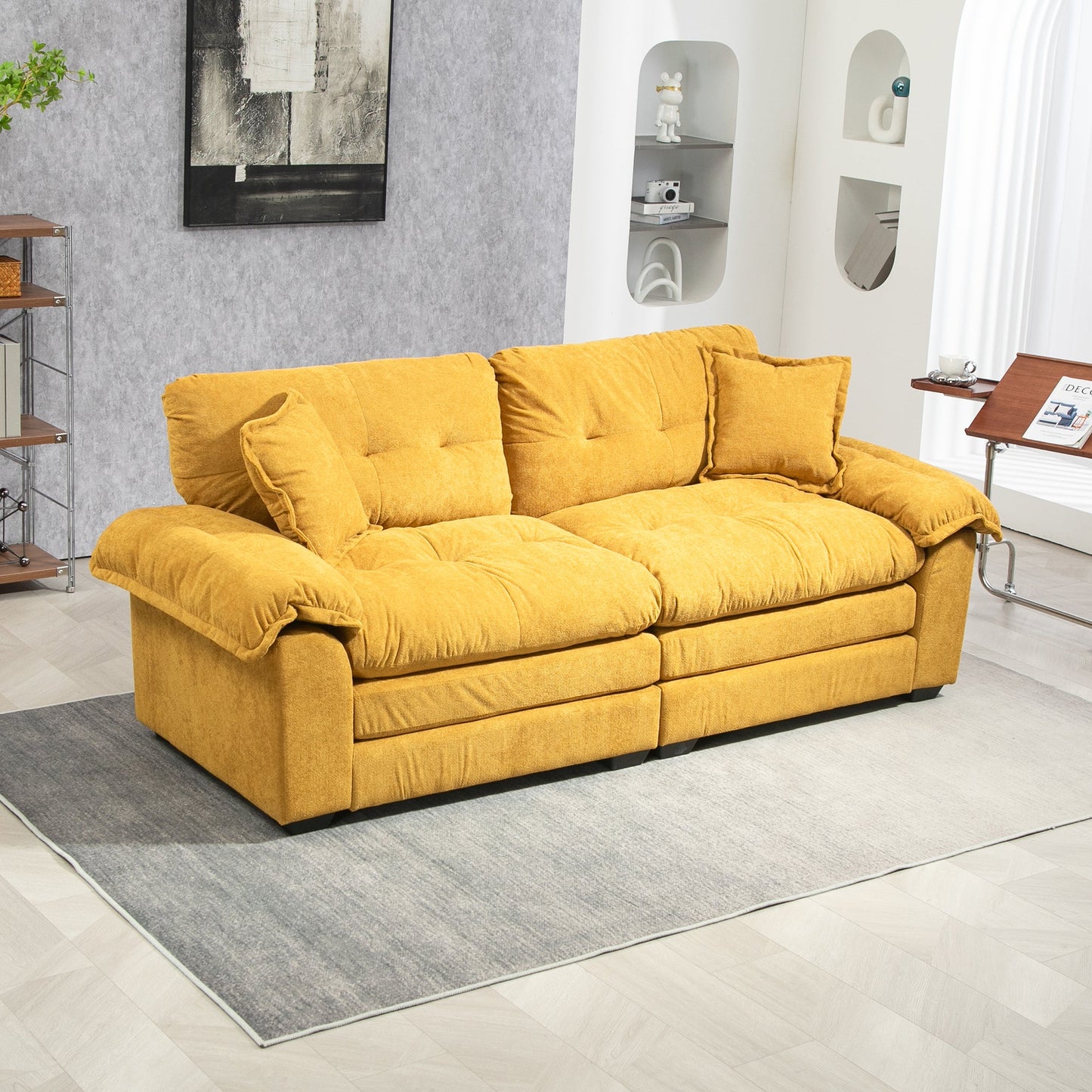 NEW 84' Chenille Sofa Small Sofa Loveseat Deep Seat Sofa Couch with 2 Throw Pillows & Memory Foam for Living Room Apartment Office Lounge-Yellow