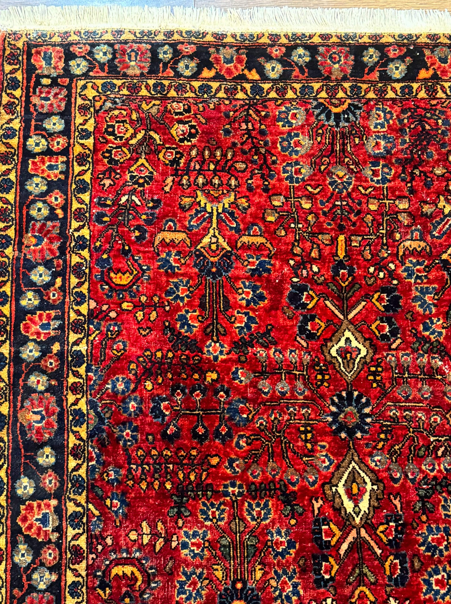 USED Antique Persian Sarouk Rug 3x4, Red, Floral, 1920s Wool Rug