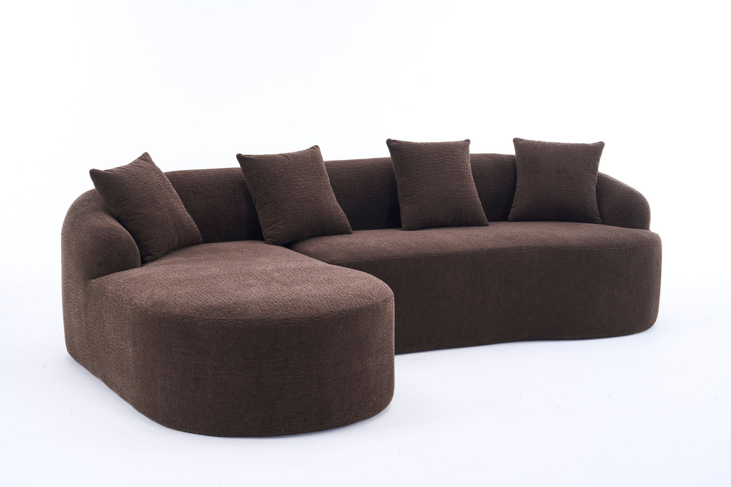 NEWn Brown Chenille Modular Compression Sponge L-Shape Sectional Sofa Couch with Curved Chaise