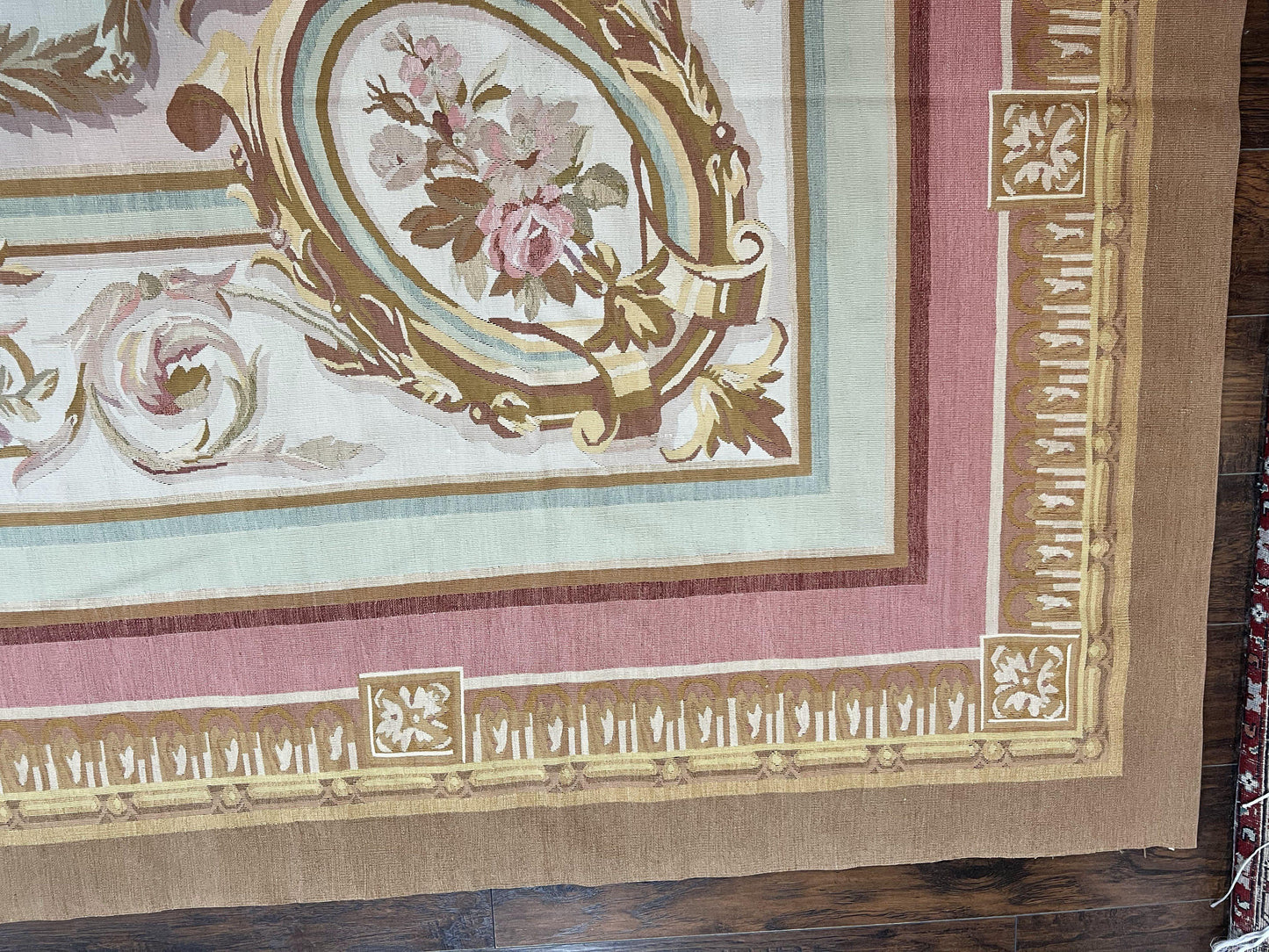 USED Large Aubusson Rug 11x15, Oversized Gallery Palace Size Flatweave Savonnerie Carpet 11 x 15 ft, Wool Handmade Vintage Elegant European