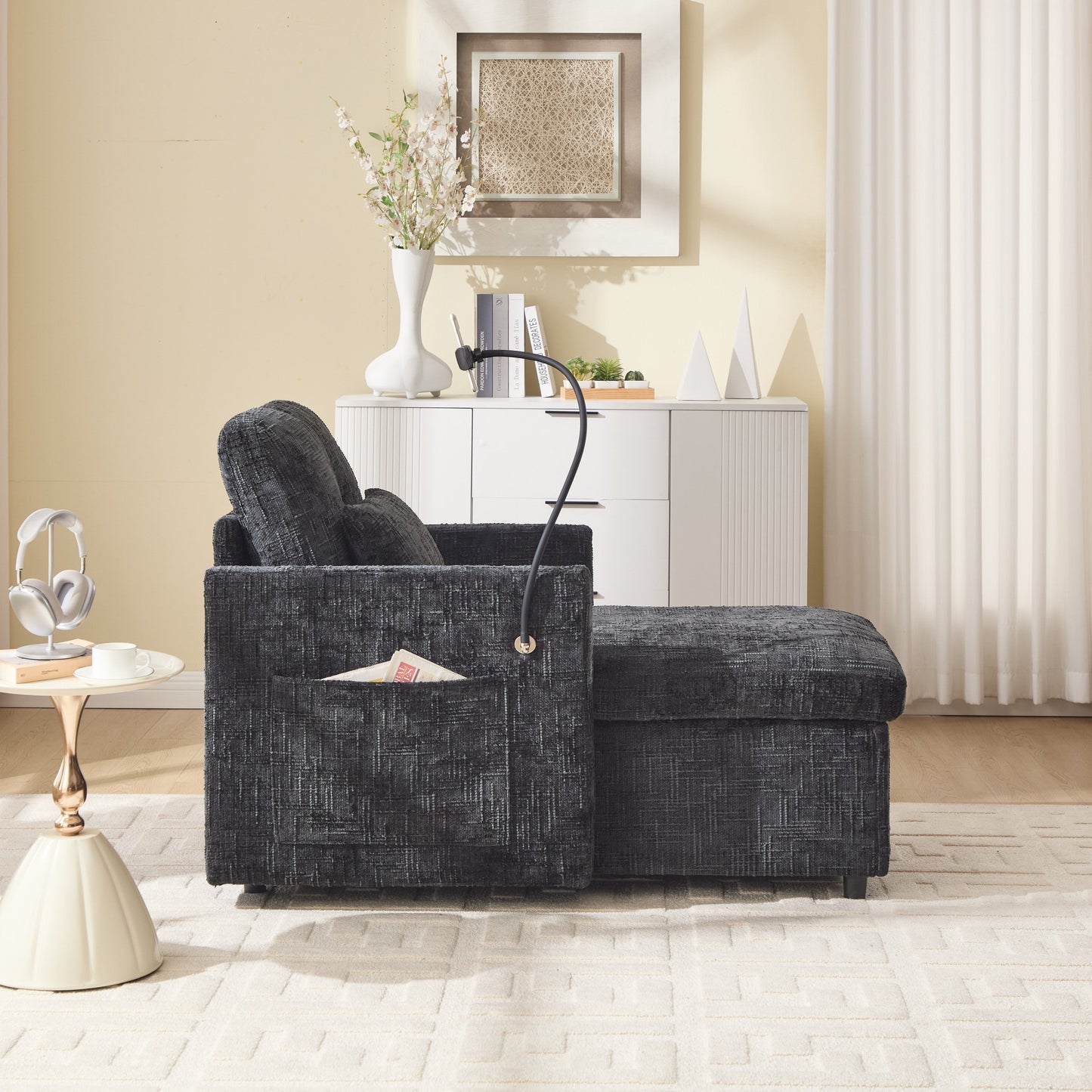 NEW Chenille Multifunctional Sofa Recliner with Storage Backrest and Cell Phone Bracket