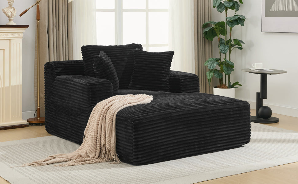 NEW Modern Black Corduroy Chaise Lounge Sofa Bed with Removable Pillows, 48.8' Upholstered Sleeper Sofa
