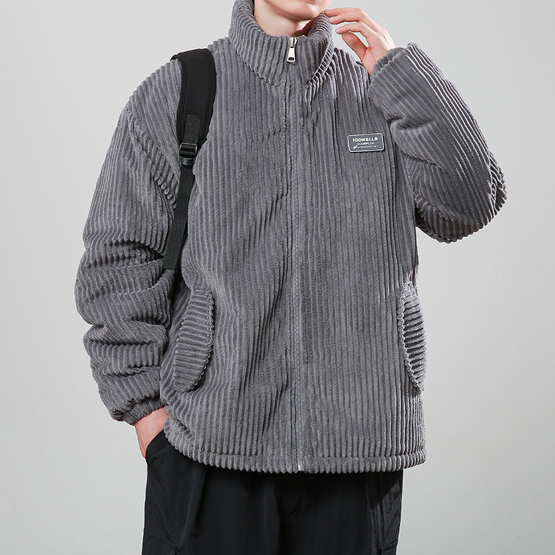 New Winter Corduroy Cotton-padded Coat Warm Stand Collar Zipper Jacket Casual Outdoor Streetwear Men's Clothing