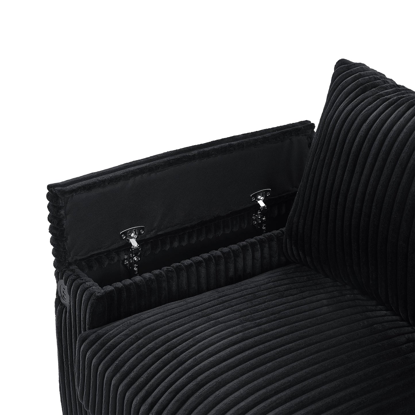 NEW Modern 4-Seater Black Corduroy Sofa Couch with USB Ports and Hidden Storage