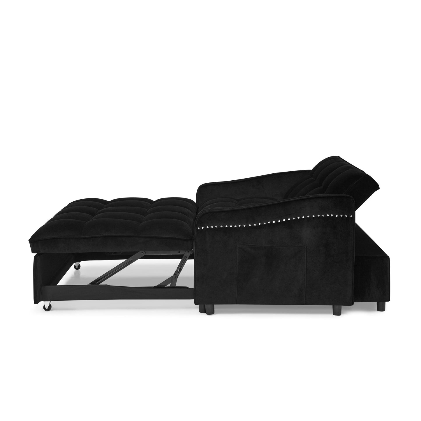 NEW Loveseats Sofa Bed with Pull-out Bed,Adjsutable Back and Two Arm Pocket,TypeC and USB Charging with Copper nail,Black (47'x53'x31')