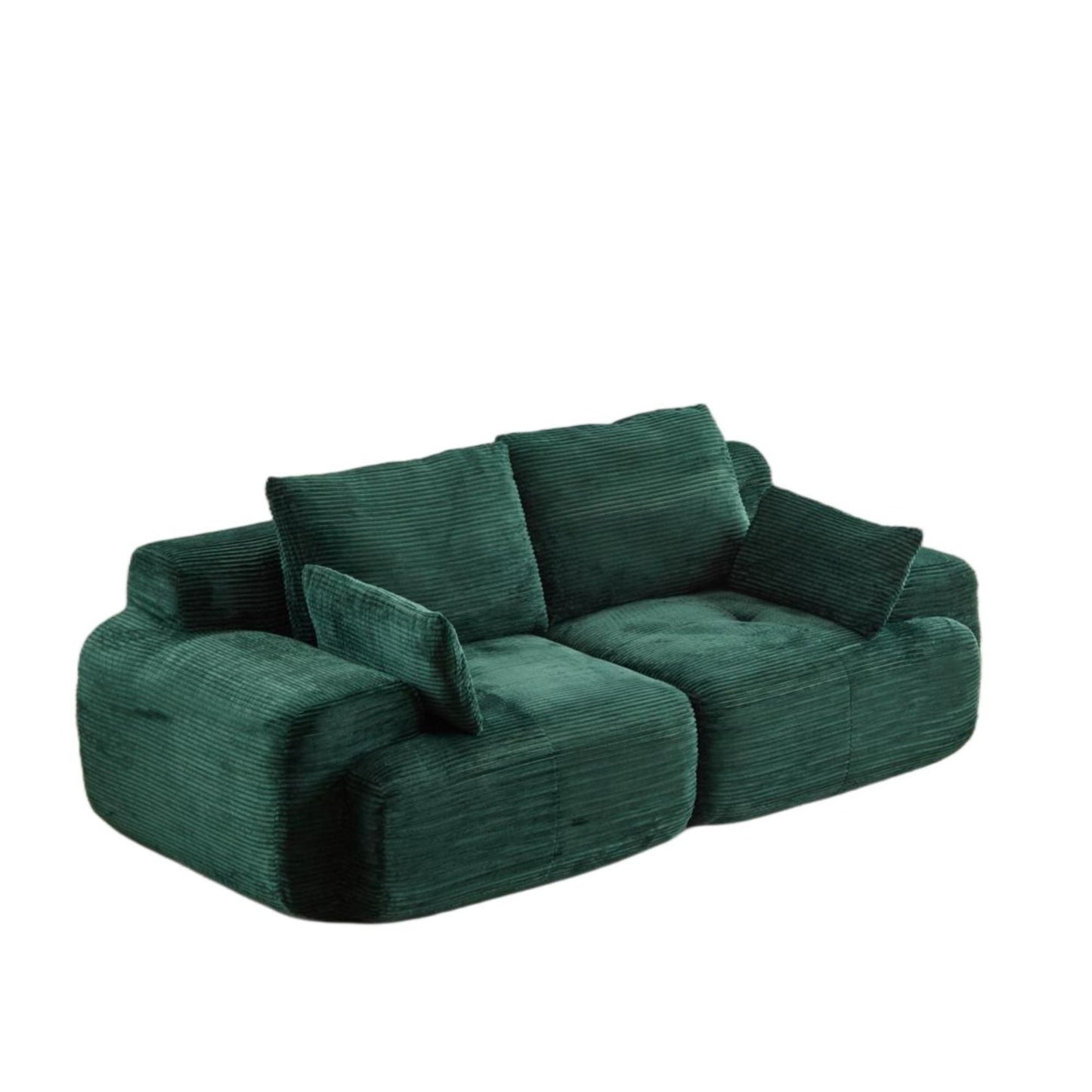 NEW Modern Memory Foam Green Corduroy Fabric Extra Deep Loveseat Compressed Sofa 2 Seater Large Modular Sectional Sofa Couch