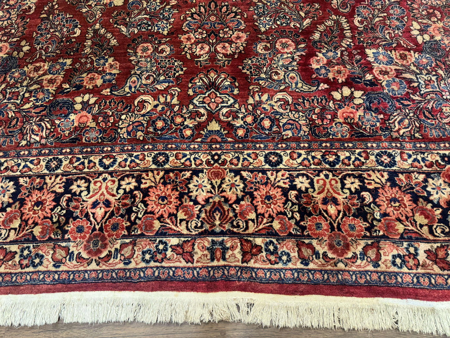 USED Large Persian Sarouk Rug 10x17, Palace Size Antique Persian Carpet, Red, Floral Allover, Traditional Persian Rug, Oversize Handmade Wool Rug