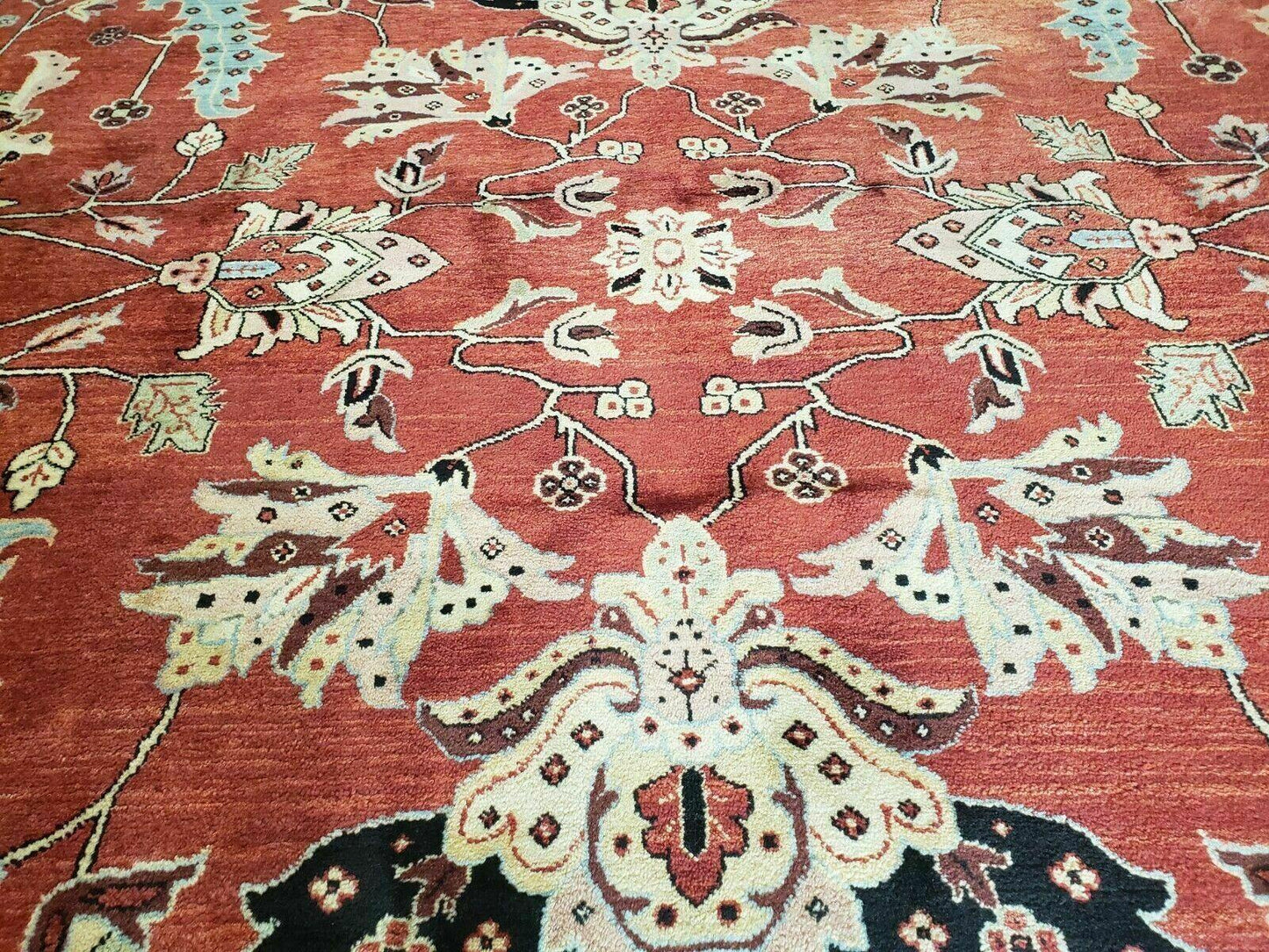 USED 10' X 14' Vintage Hand Made Turkish Wool Rug Carpet Red Black Hand Knotted Nice