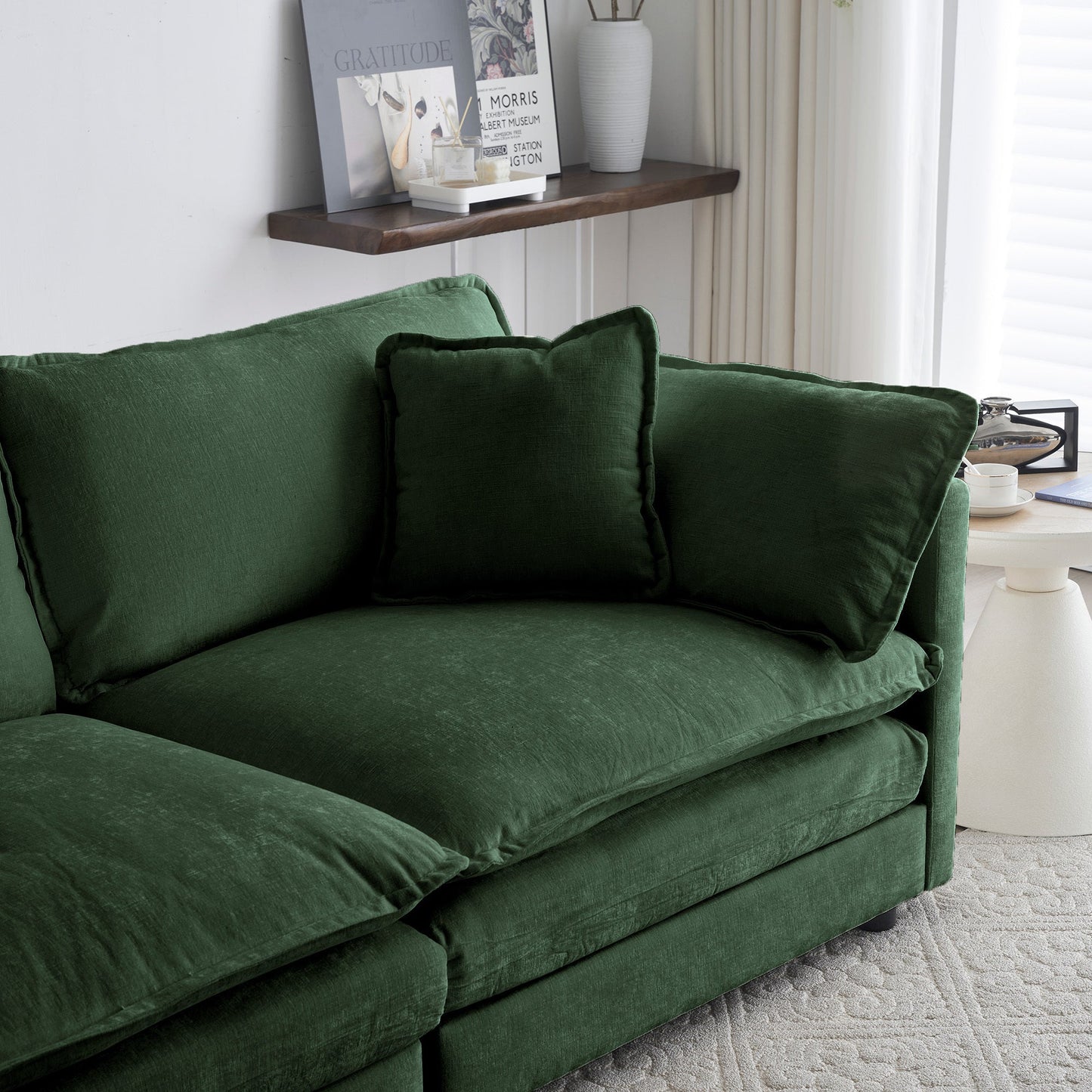 NEW Free Combination Modular Sofa Free,4 Seater Sofa Comfy Chenille Fabric,Sectional Sofa Couch,Green Chenille