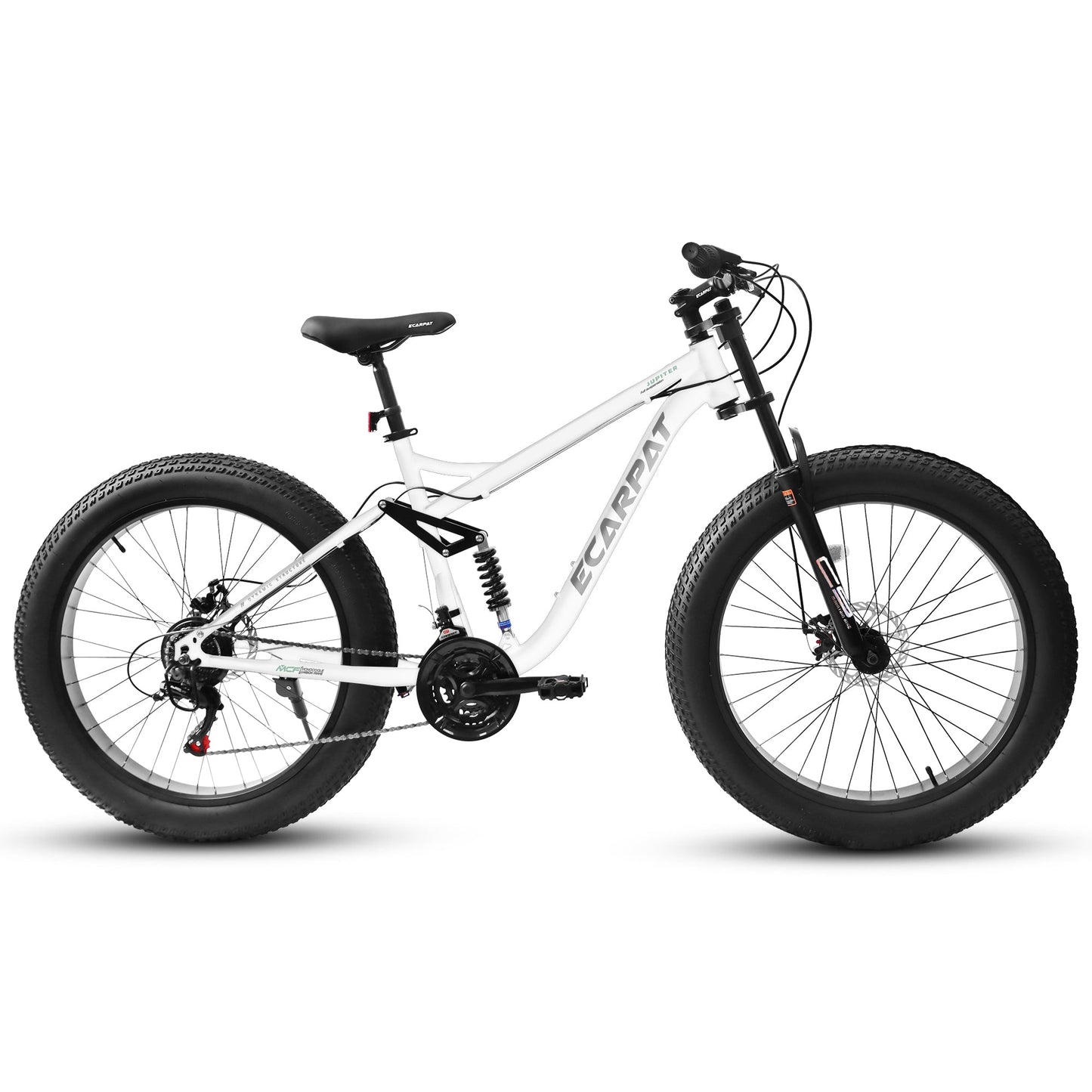 NEW A26309 26 inch Mountain Bike,Full-Suspension 21 Speeds Drivetrain with Disc-Brake MTB Bicycle, 26*4' Fat tire Bike for Men white