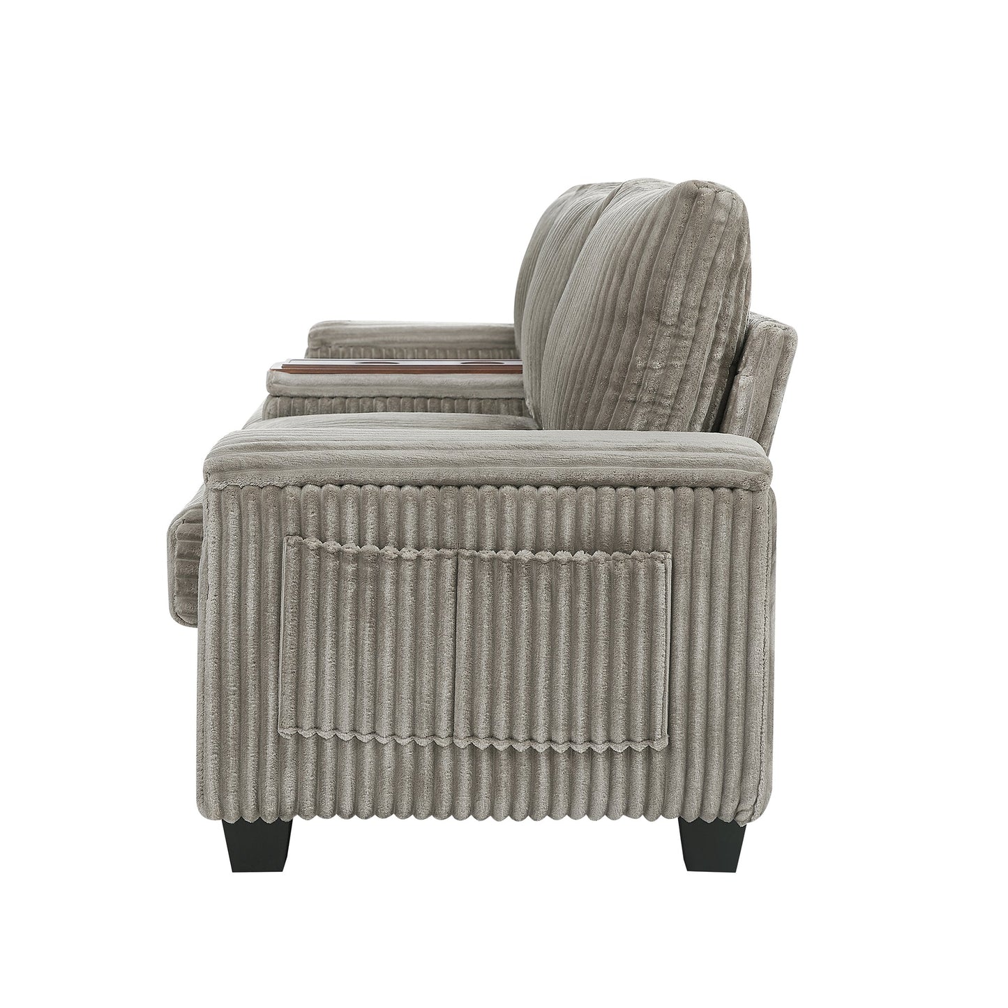 NEW Modern 4-Seater Corduroy Sofa Couch with USB Ports, Hidden Storage Arms, and Flip-Top Cup Holders, Brown, 133 Inches
