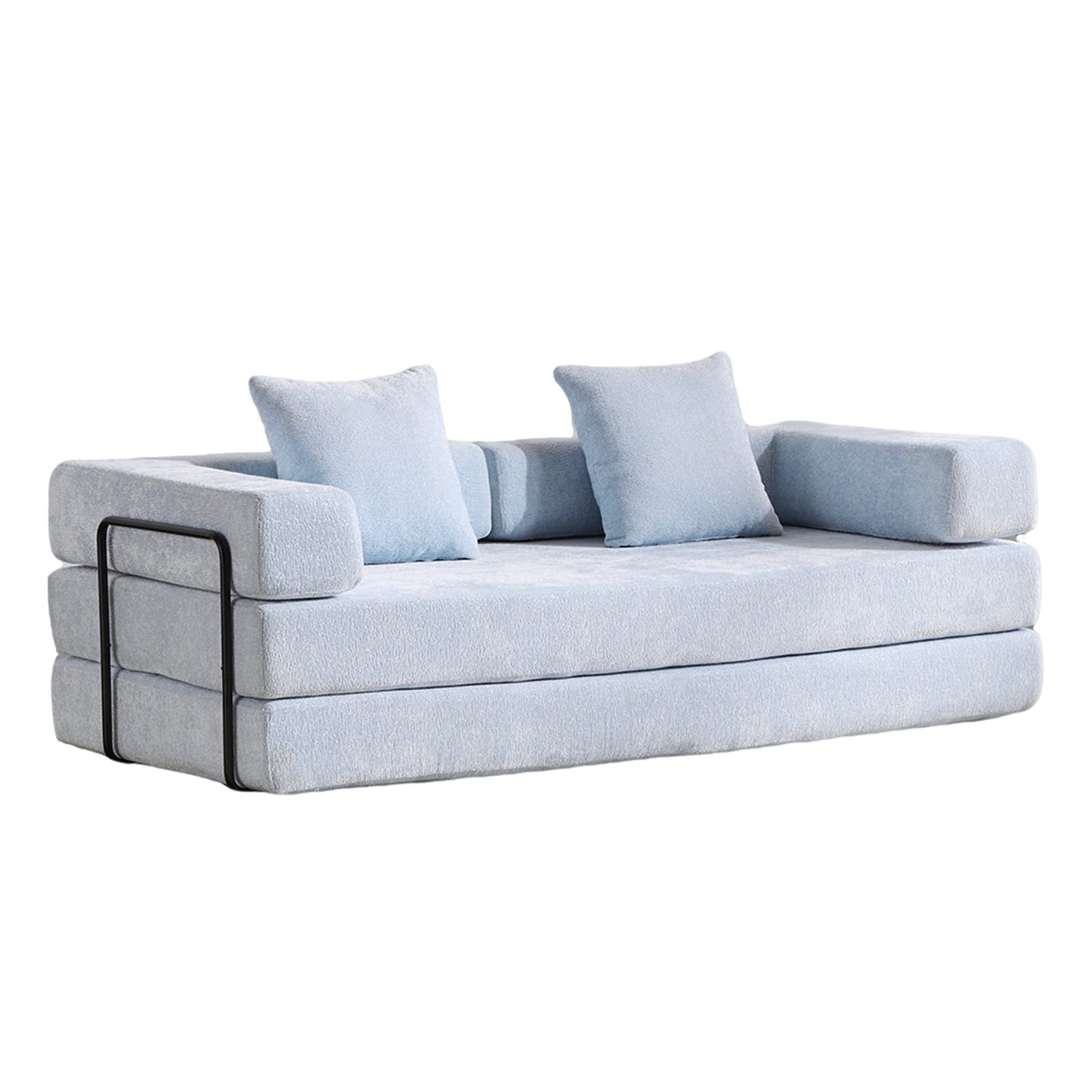 NEW Light Blue Chenille Fabric Floor Couch Compression Convertible Sofa Bed with Pillow Back Support Armrest Comfy Futon Couch Lounge Sleeper Bed