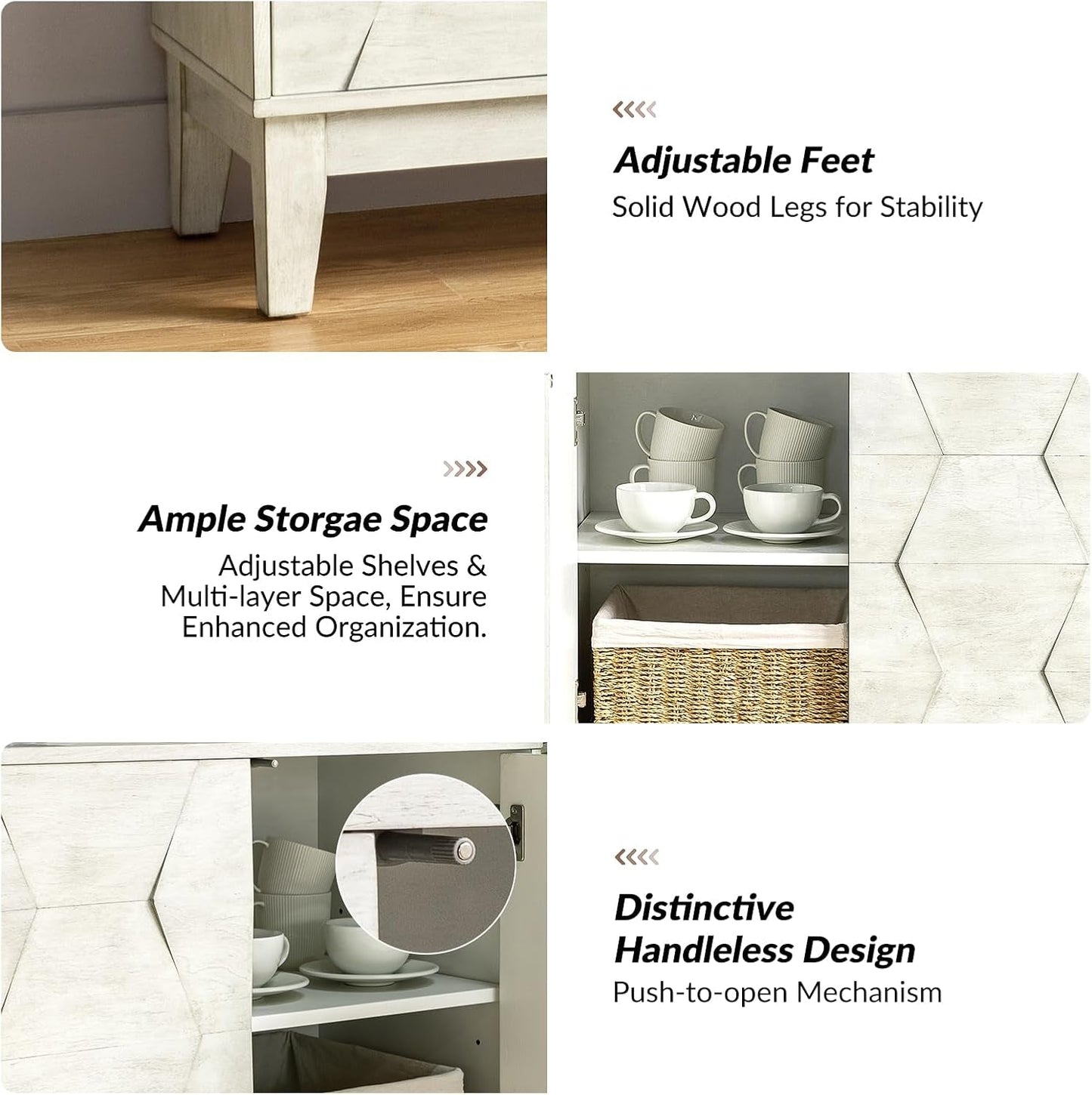 NEW Mid Century Sideboard Buffet Cabinet 60 Inch White