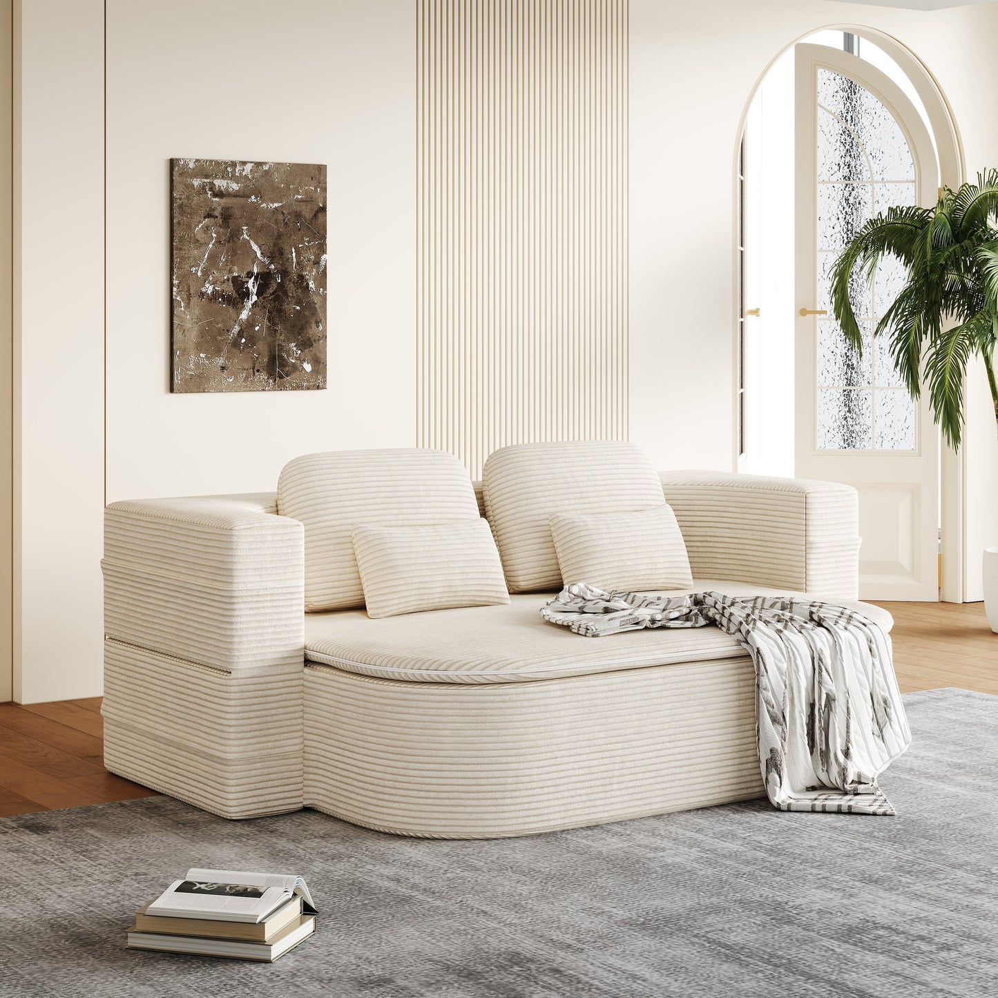 NEW 75''2-in-1 Foldable Sofa,Convertible Sleeper Foam Sofa Bed with Multi Functional Blanket, Corduroy Floor folding sofa bed,  Floor Sofa Lounge Sofa for Living Room Bedroom Lounge Studio