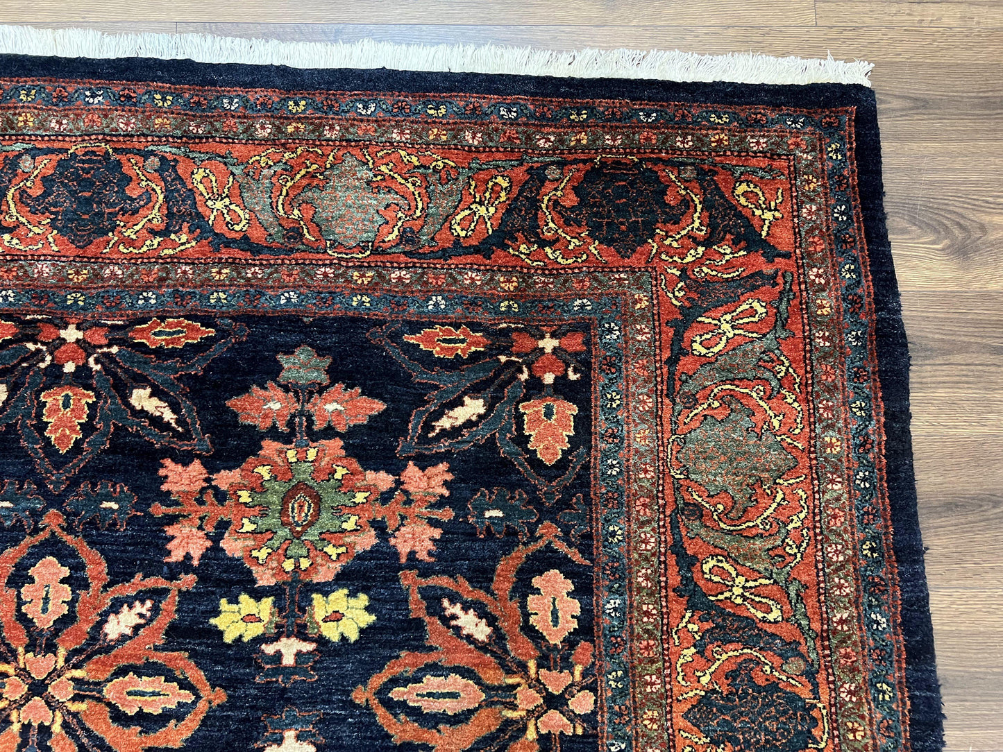 USED Wonderful Persian Rug 7x10, Navy Blue and Red, Allover Floral Pattern, Bidjar Carpet, Authentic Oriental Rug 7 x 10, Wool Hand Knotted Rug